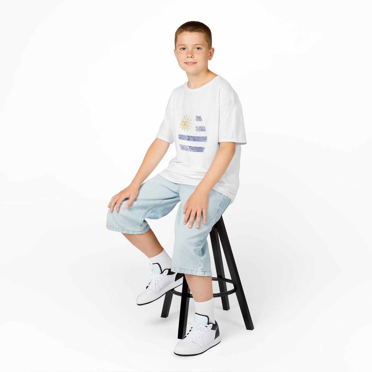 URUGUAY Fingerprint flag Soccer World Cup Fan T-Shirt (KIDS - UNISEX)