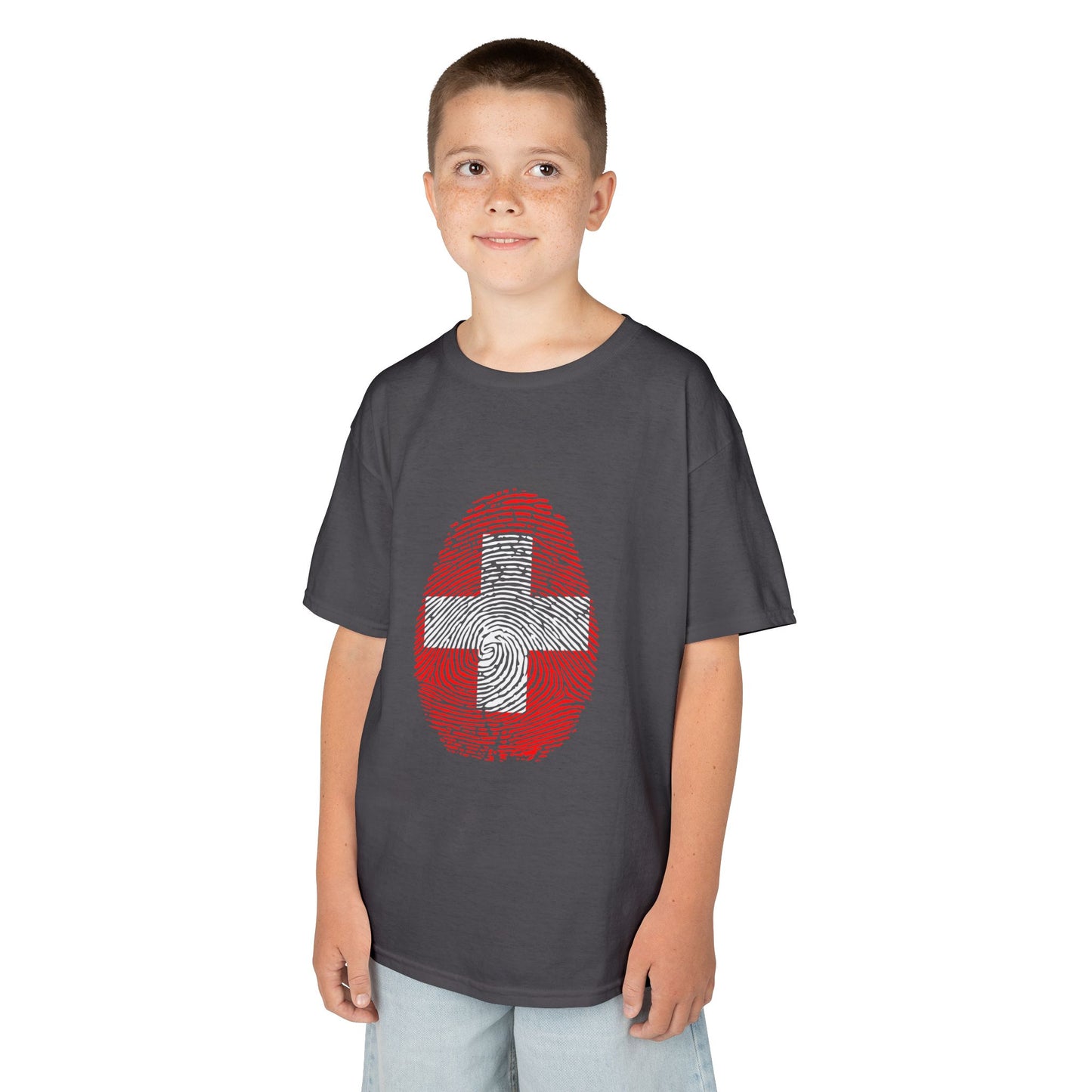 SWITZERLAND Fingerprint flag Soccer World Cup Fan T-Shirt (KIDS - UNISEX)