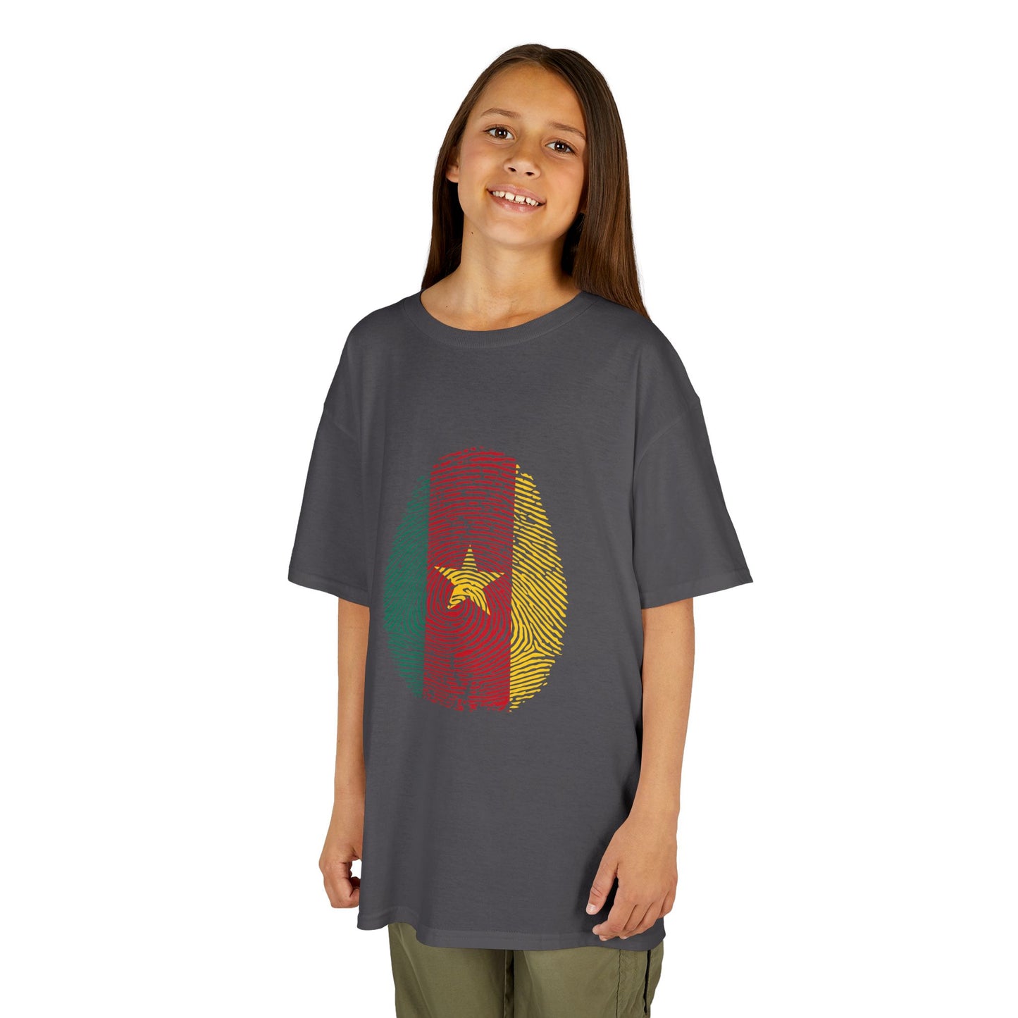 CAMEROON Fingerprint flag Soccer World Cup Fan T-Shirt (KIDS - UNISEX)