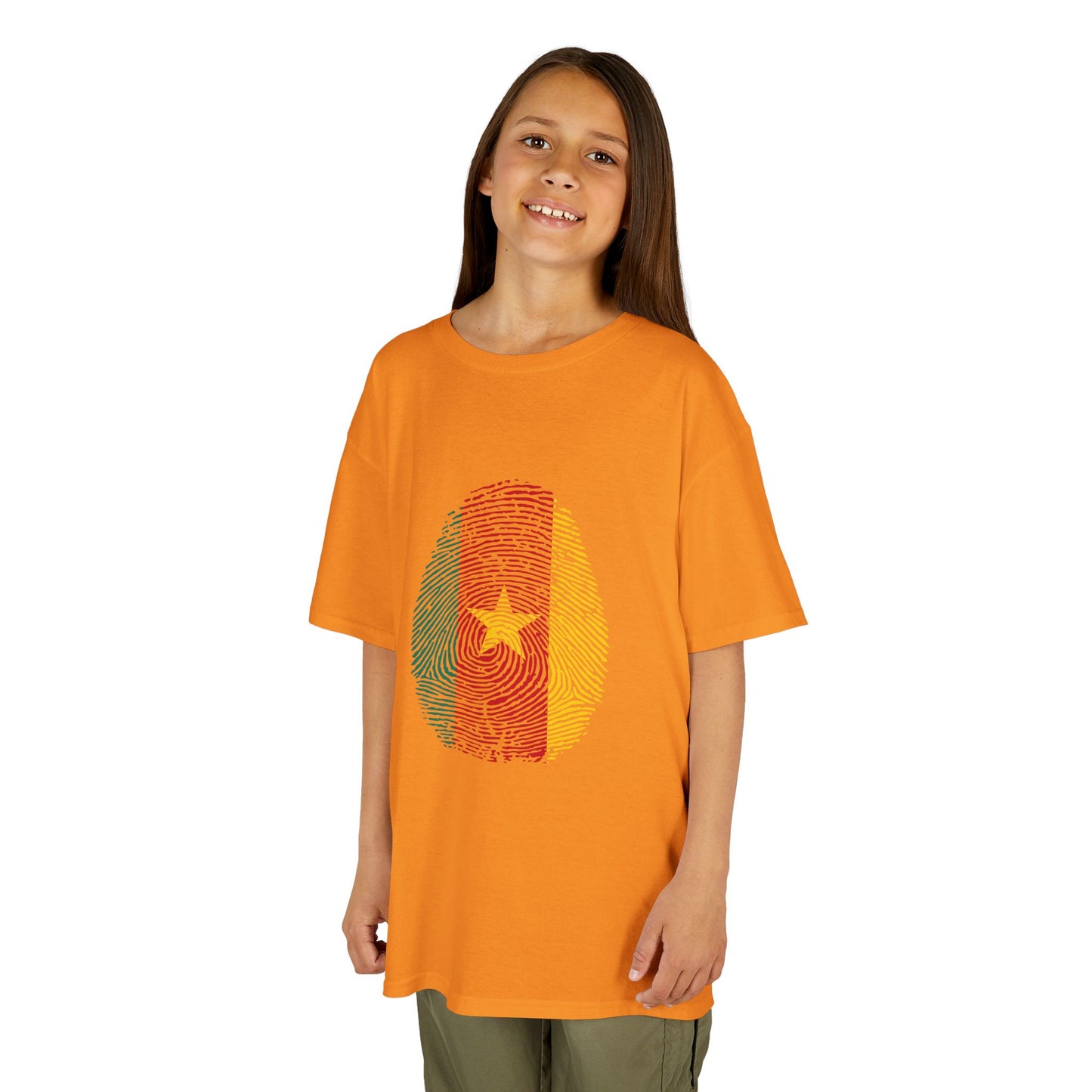 CAMEROON Fingerprint flag Soccer World Cup Fan T-Shirt (KIDS - UNISEX)