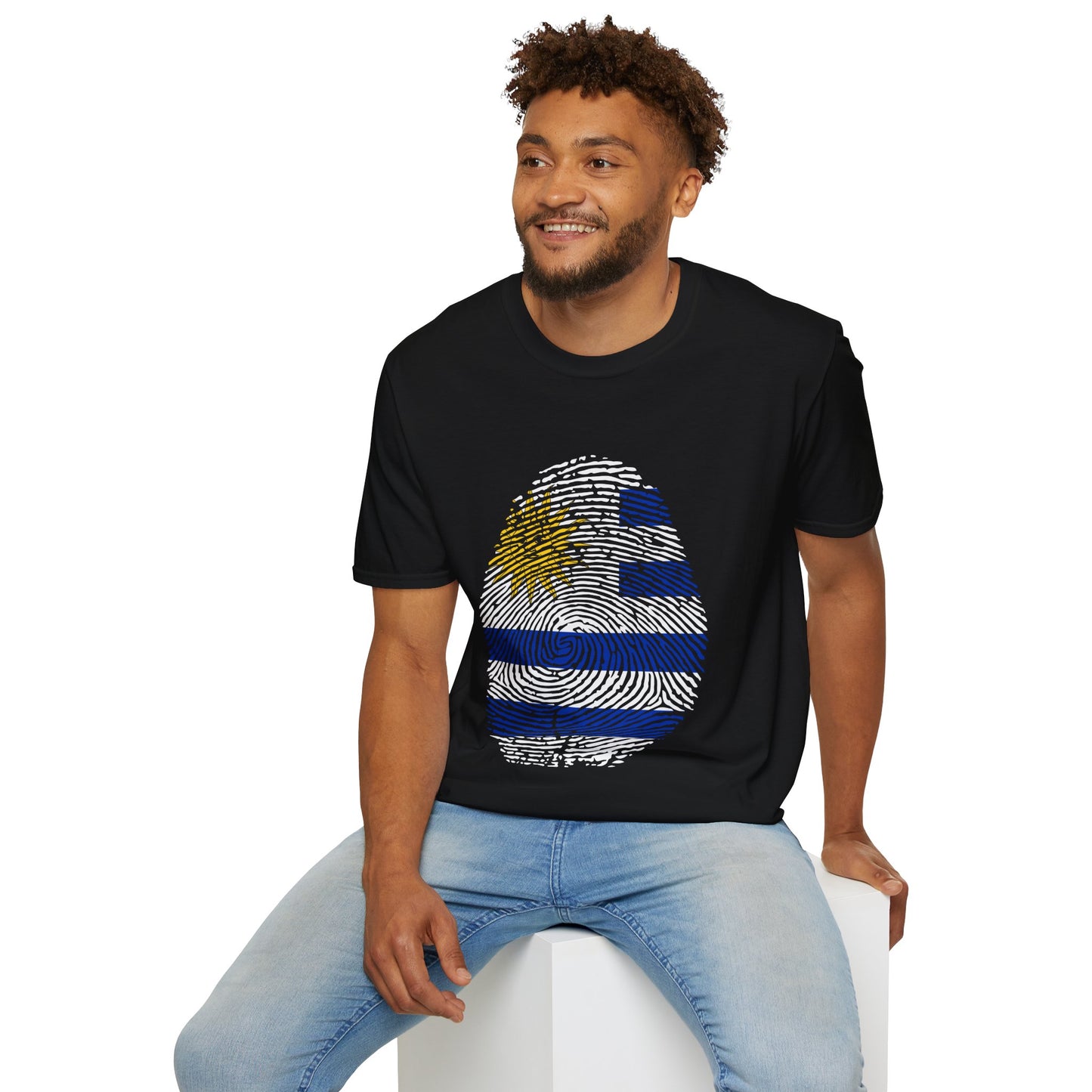 URUGUAY Fingerprint flag Soccer World Cup Fan T-Shirt (MEN)