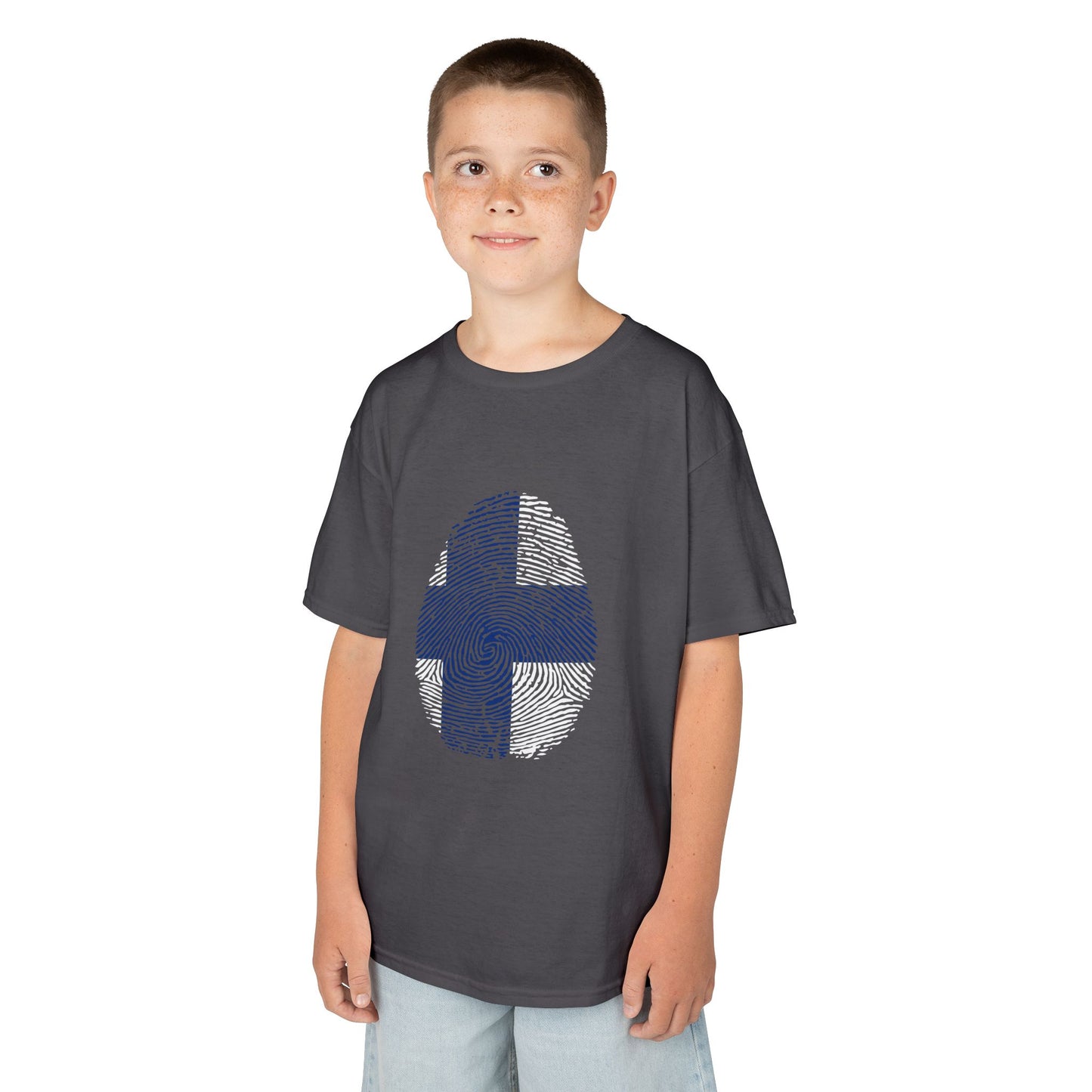 FINLAND Fingerprint flag Soccer World Cup Fan T-Shirt (KIDS - UNISEX)