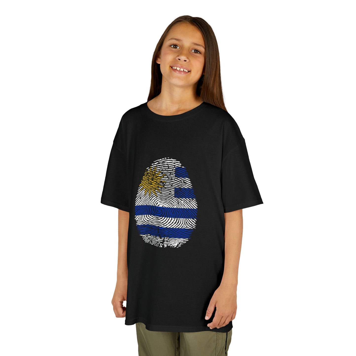 URUGUAY Fingerprint flag Soccer World Cup Fan T-Shirt (KIDS - UNISEX)