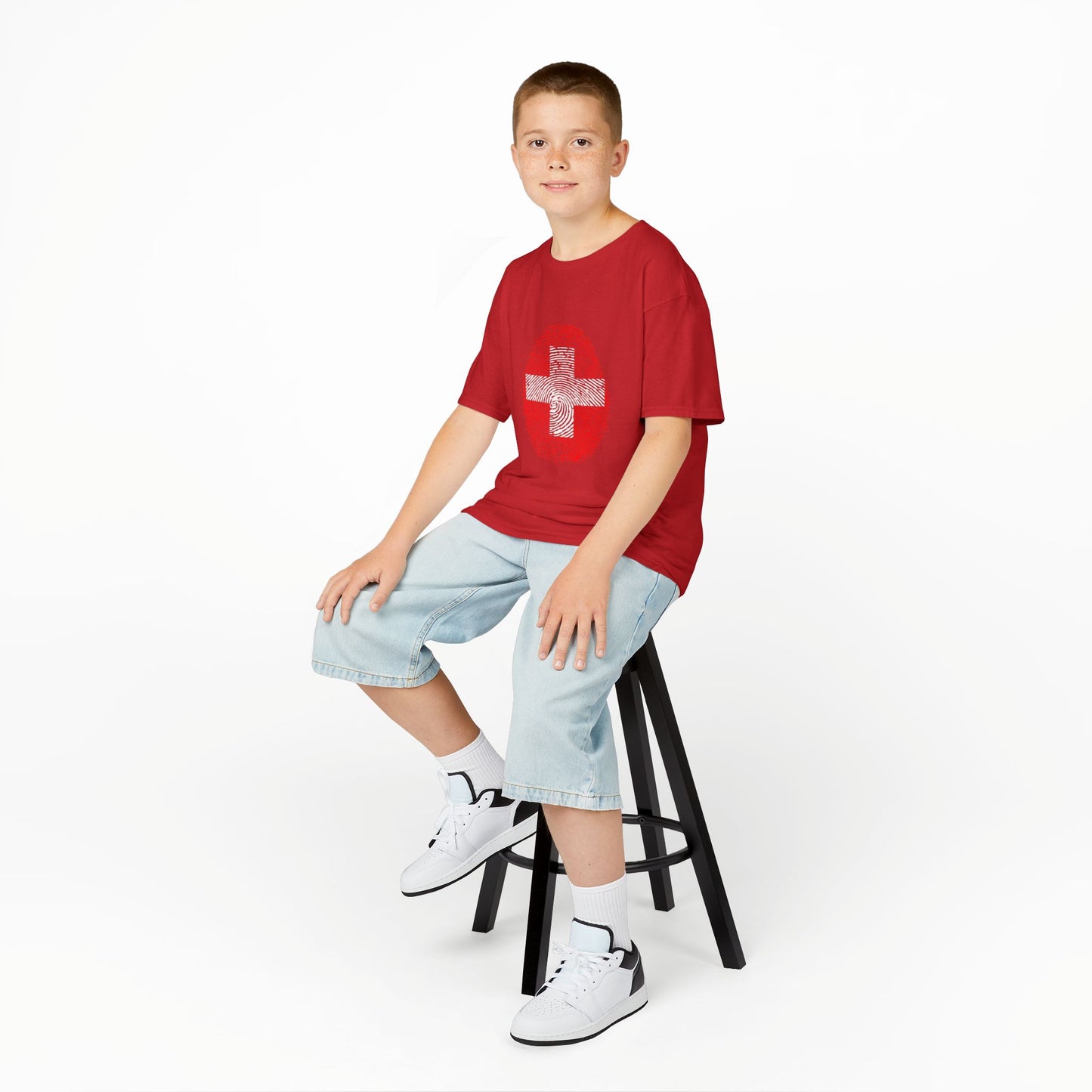 SWITZERLAND Fingerprint flag Soccer World Cup Fan T-Shirt (KIDS - UNISEX)