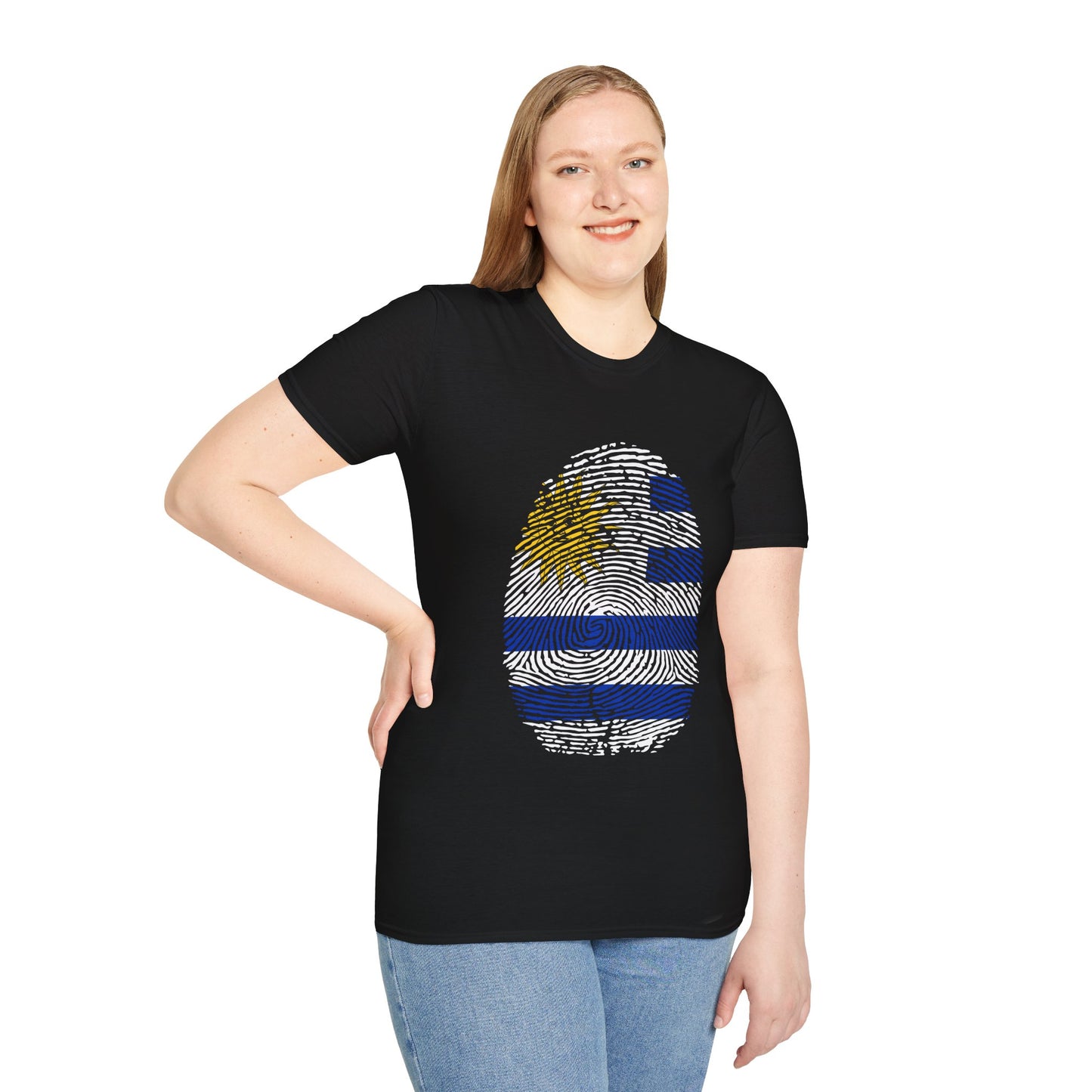 URUGUAY Fingerprint flag Soccer World Cup Fan T-Shirt (WOMEN)