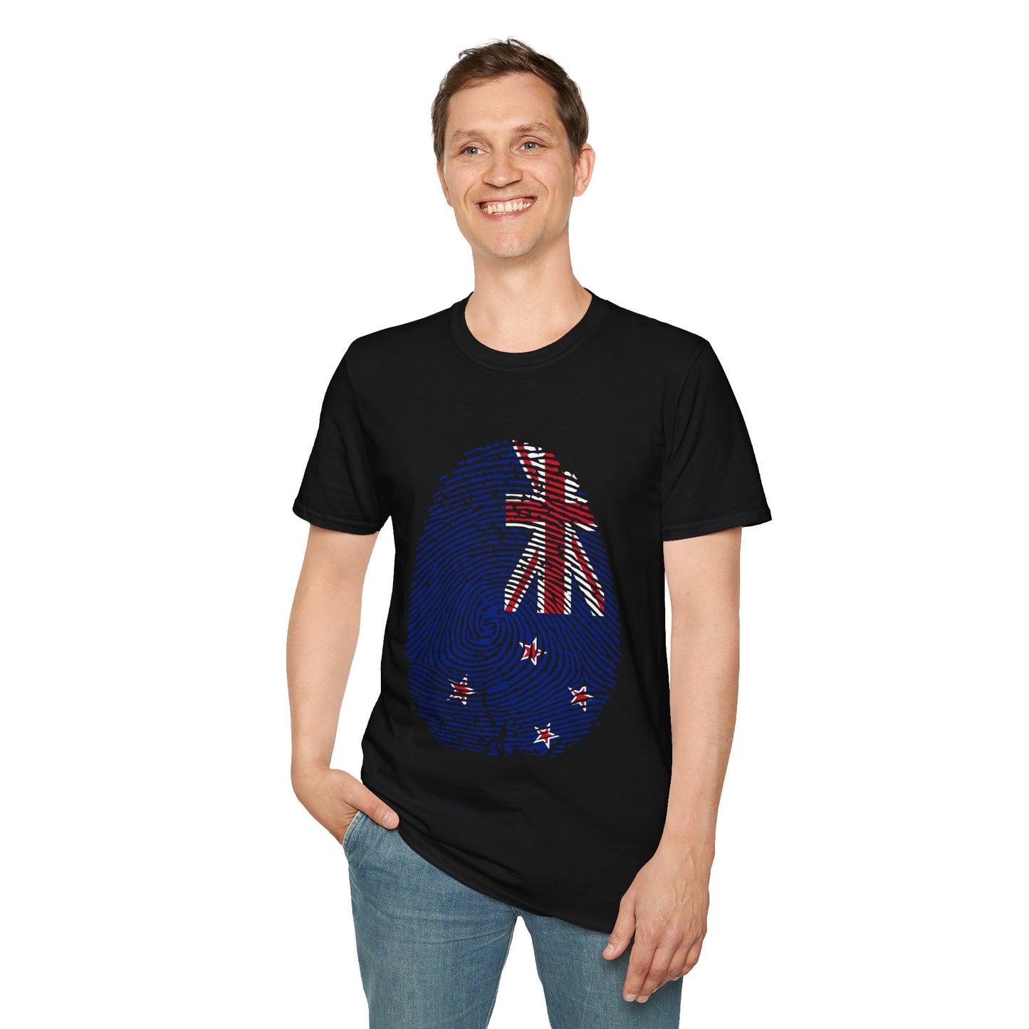 NEW ZEALAND Fingerprint flag Soccer World Cup Fan T-Shirt (MEN)