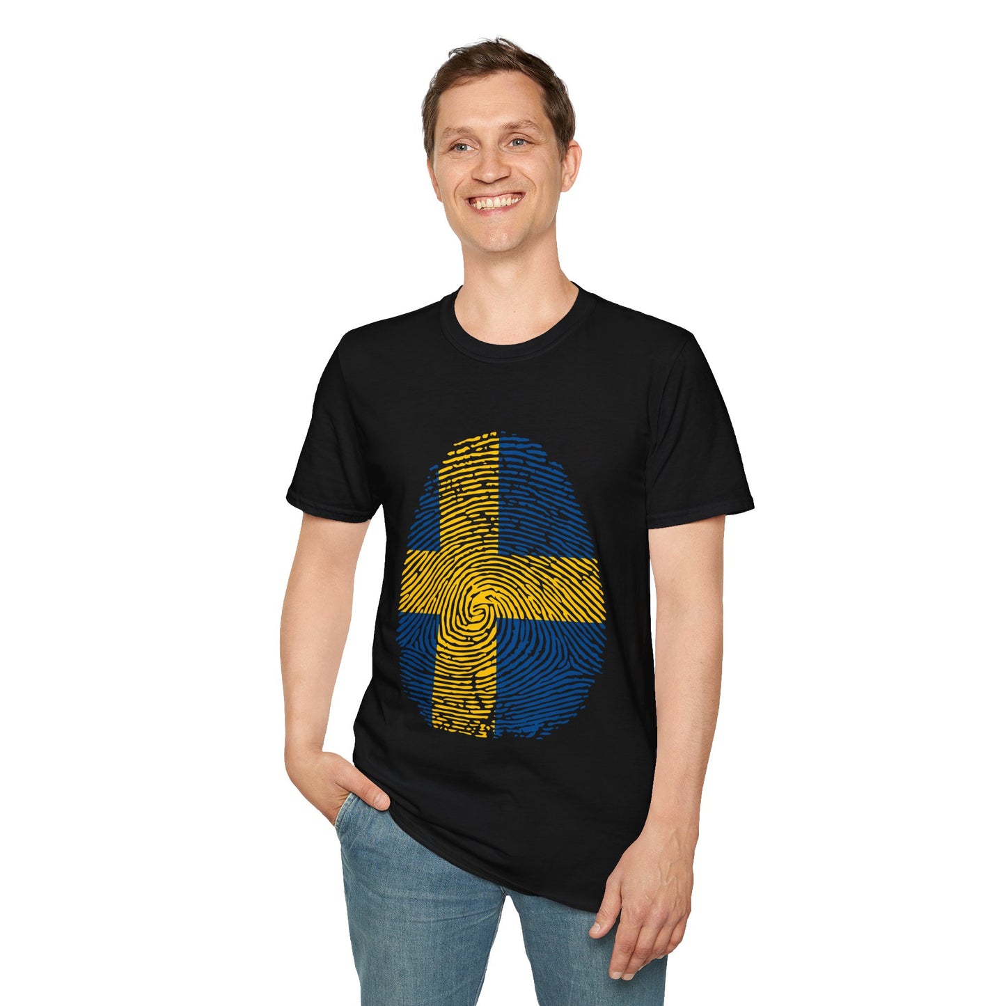 SWEDEN Fingerprint flag Soccer World Cup Fan T-Shirt (MEN)