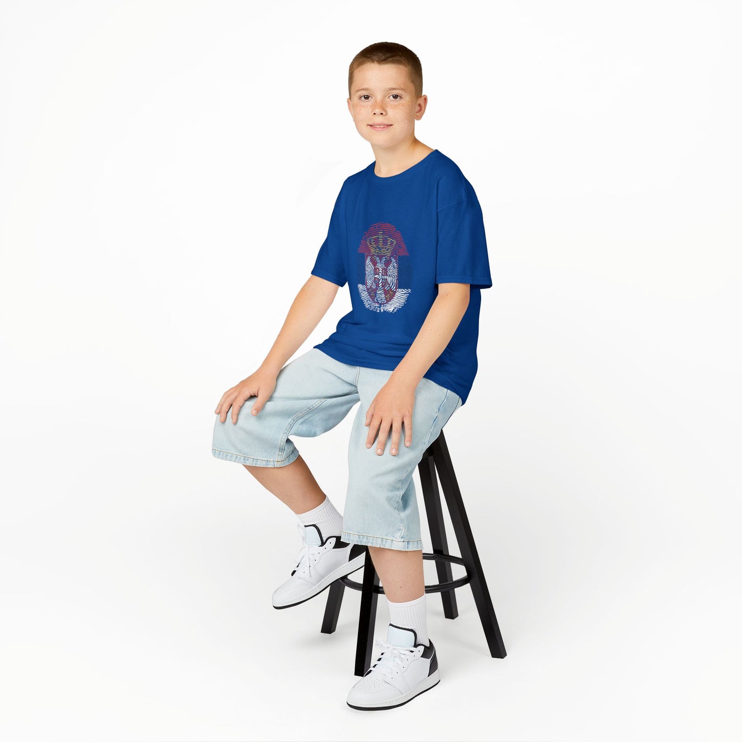 SERBIA Fingerprint flag Soccer World Cup Fan T-Shirt (KIDS - UNISEX)