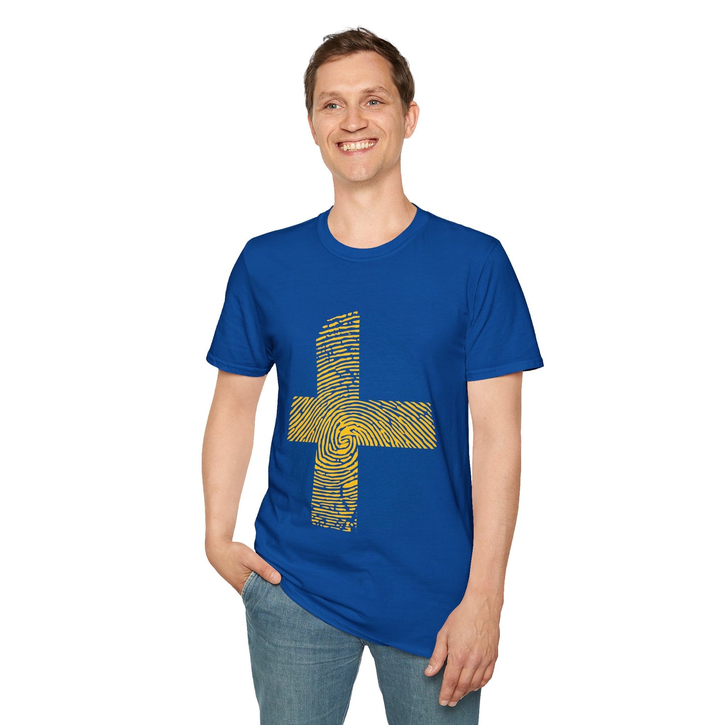 SWEDEN Fingerprint flag Soccer World Cup Fan T-Shirt (MEN)