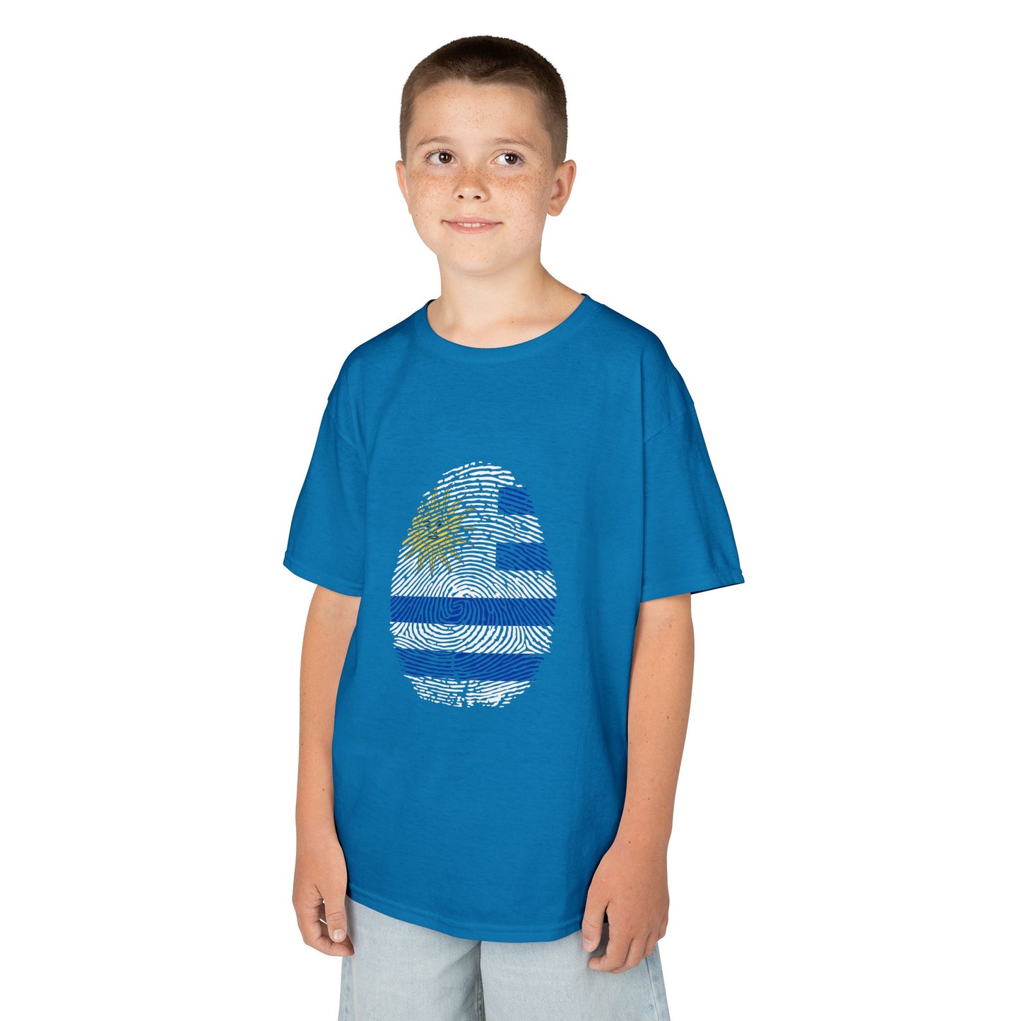 URUGUAY Fingerprint flag Soccer World Cup Fan T-Shirt (KIDS - UNISEX)