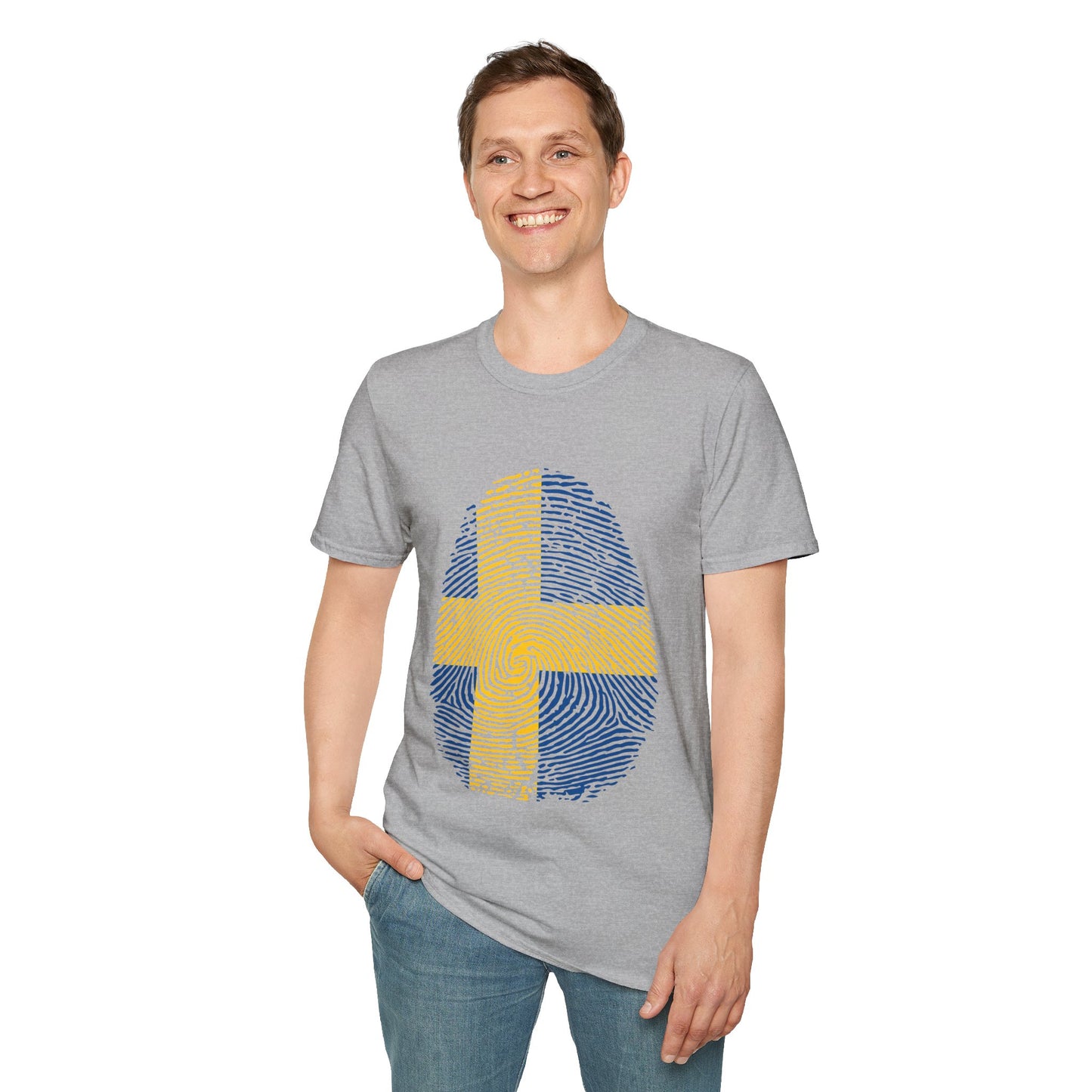 SWEDEN Fingerprint flag Soccer World Cup Fan T-Shirt (MEN)