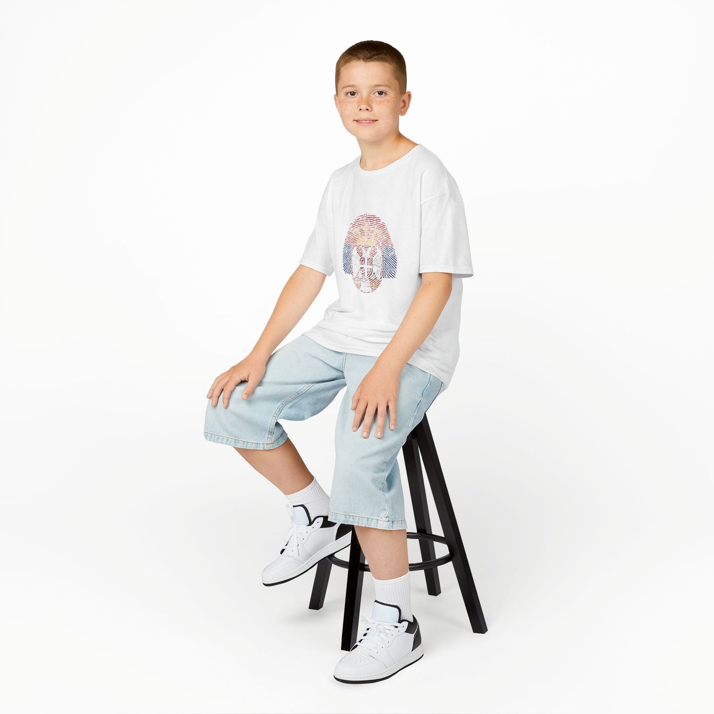 SERBIA Fingerprint flag Soccer World Cup Fan T-Shirt (KIDS - UNISEX)