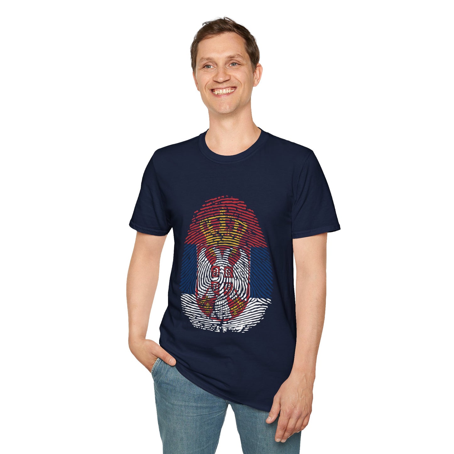 SERBIA Fingerprint flag Soccer World Cup Fan T-Shirt (MEN)