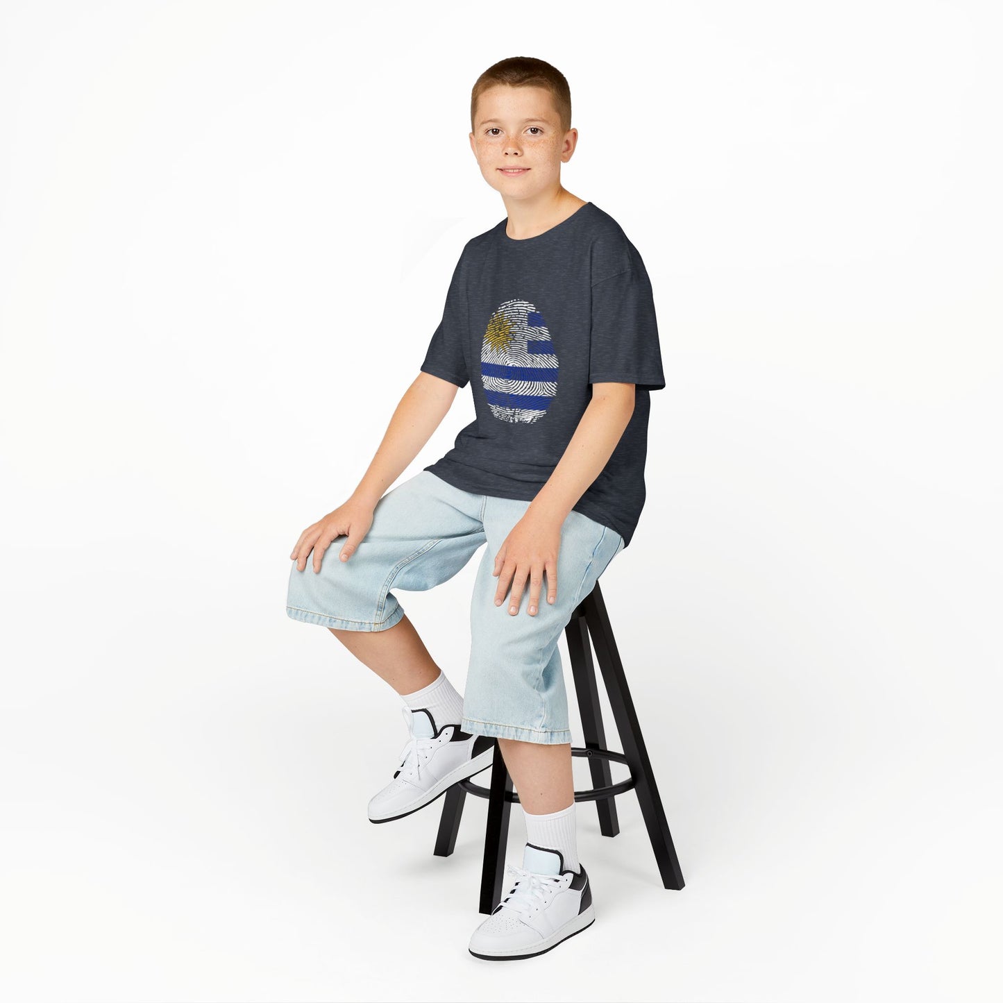 URUGUAY Fingerprint flag Soccer World Cup Fan T-Shirt (KIDS - UNISEX)