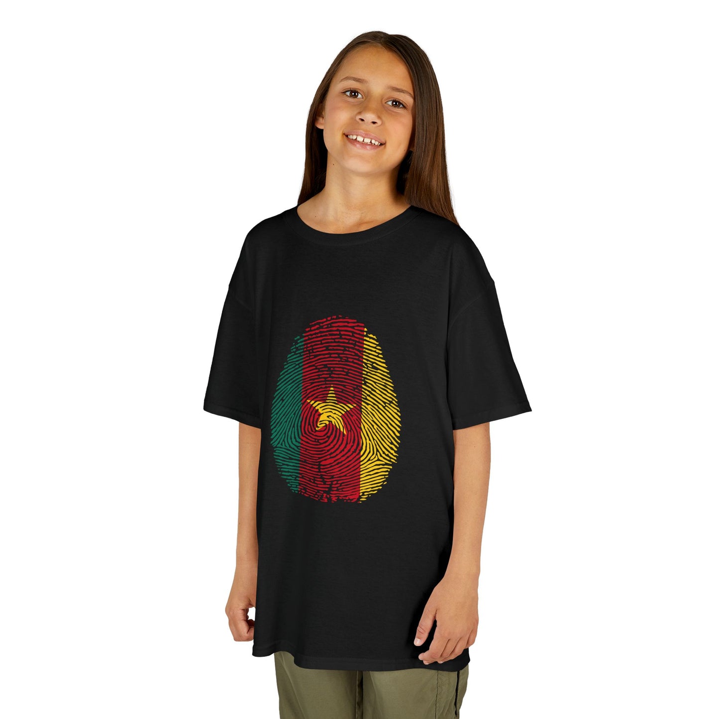 CAMEROON Fingerprint flag Soccer World Cup Fan T-Shirt (KIDS - UNISEX)