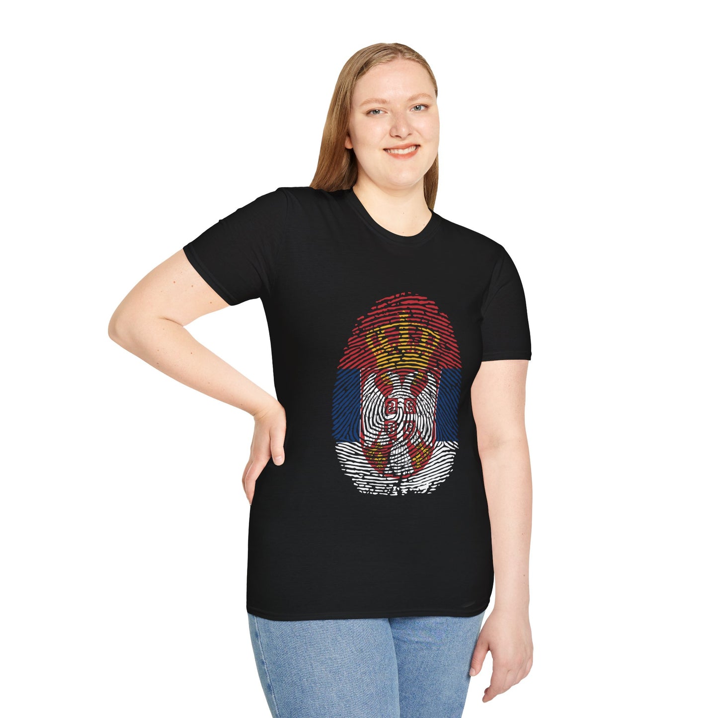 SERBIA Fingerprint flag Soccer World Cup Fan T-Shirt (WOMEN)
