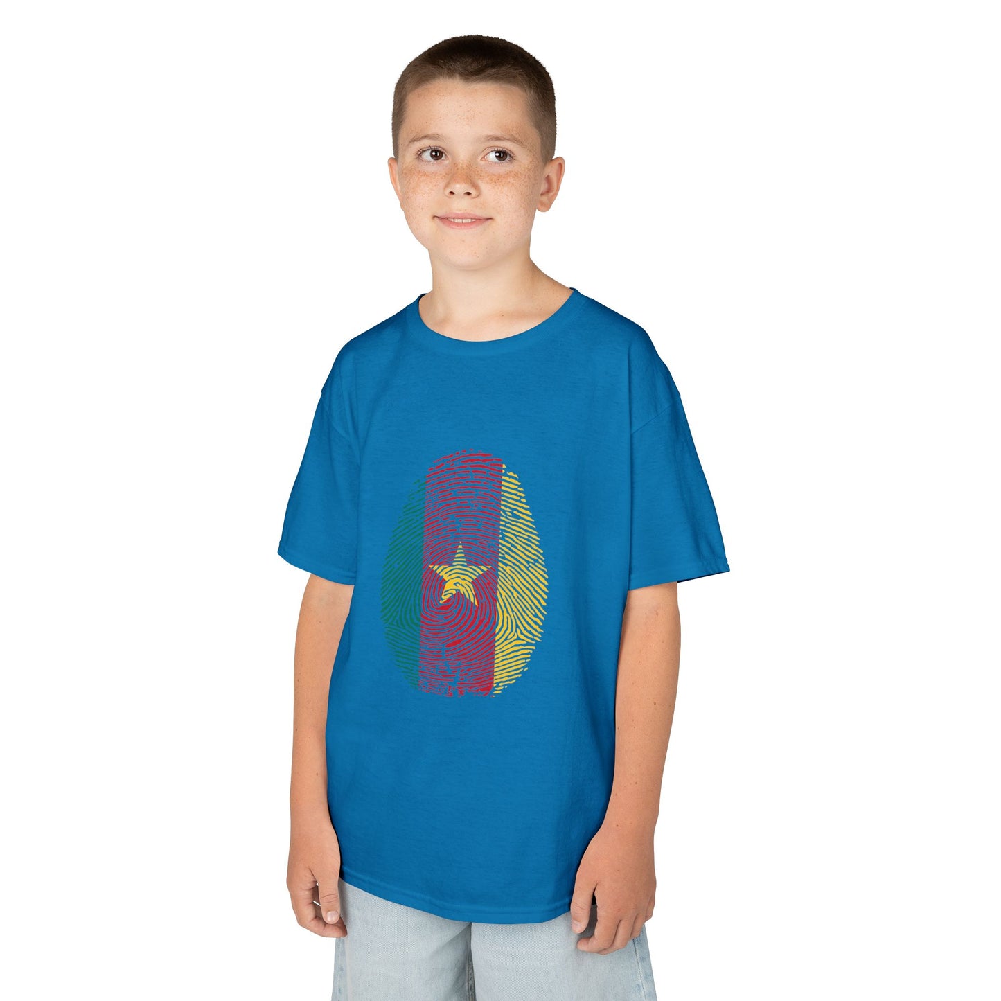 CAMEROON Fingerprint flag Soccer World Cup Fan T-Shirt (KIDS - UNISEX)