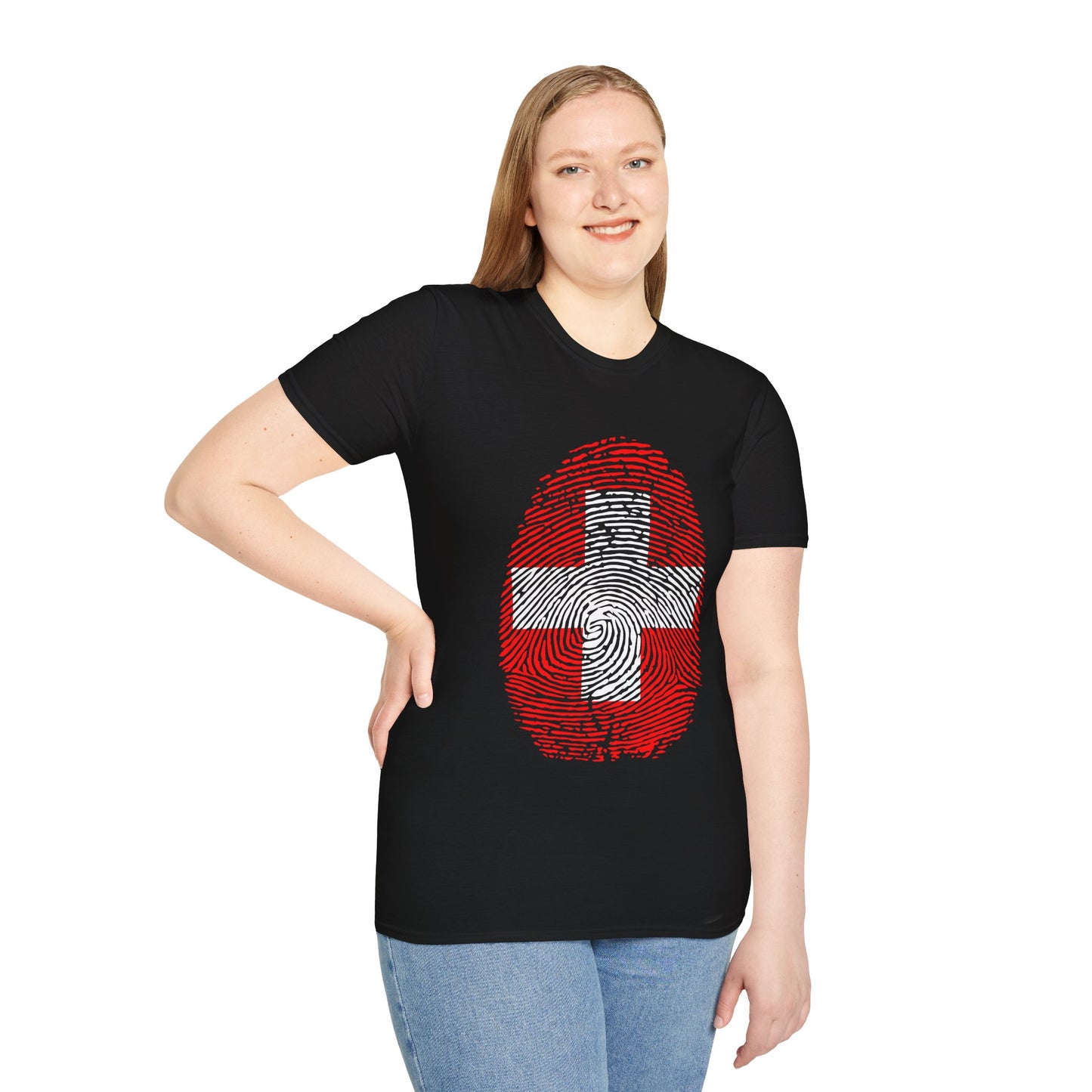 SWITZERLAND Fingerprint flag Soccer World Cup Fan T-Shirt (WOMEN)