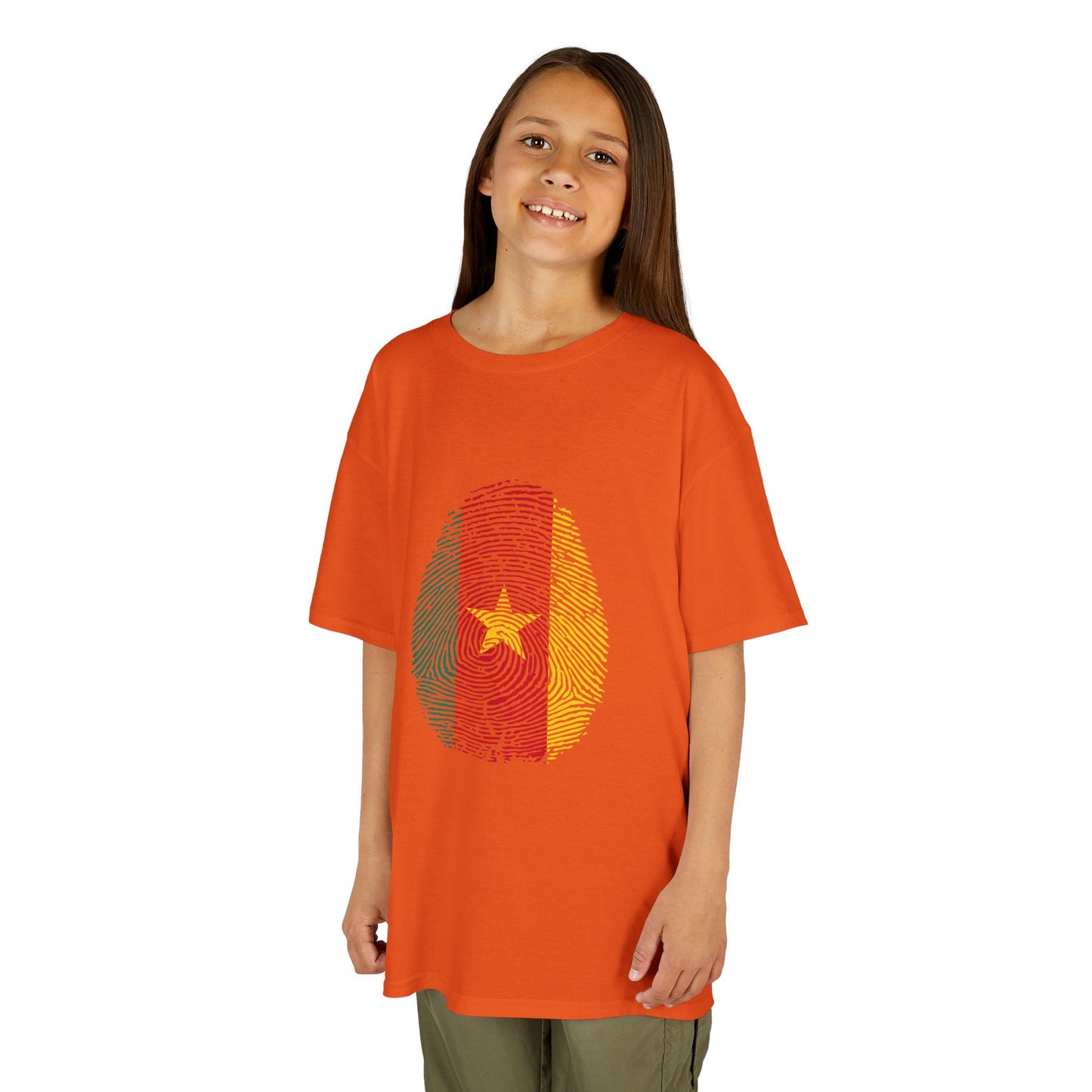 CAMEROON Fingerprint flag Soccer World Cup Fan T-Shirt (KIDS - UNISEX)