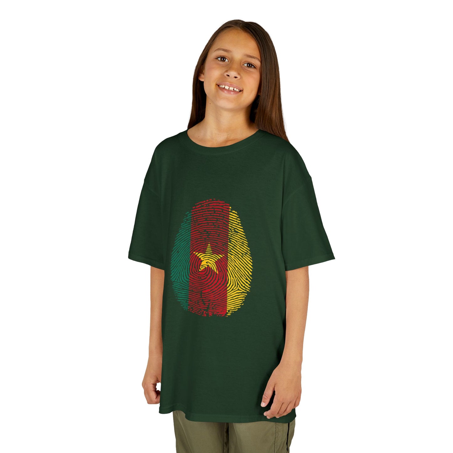 CAMEROON Fingerprint flag Soccer World Cup Fan T-Shirt (KIDS - UNISEX)