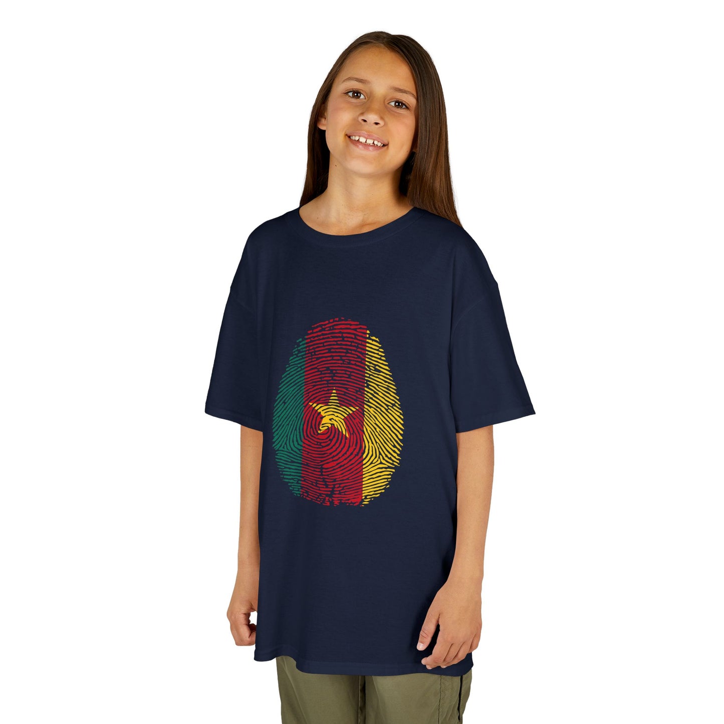 CAMEROON Fingerprint flag Soccer World Cup Fan T-Shirt (KIDS - UNISEX)
