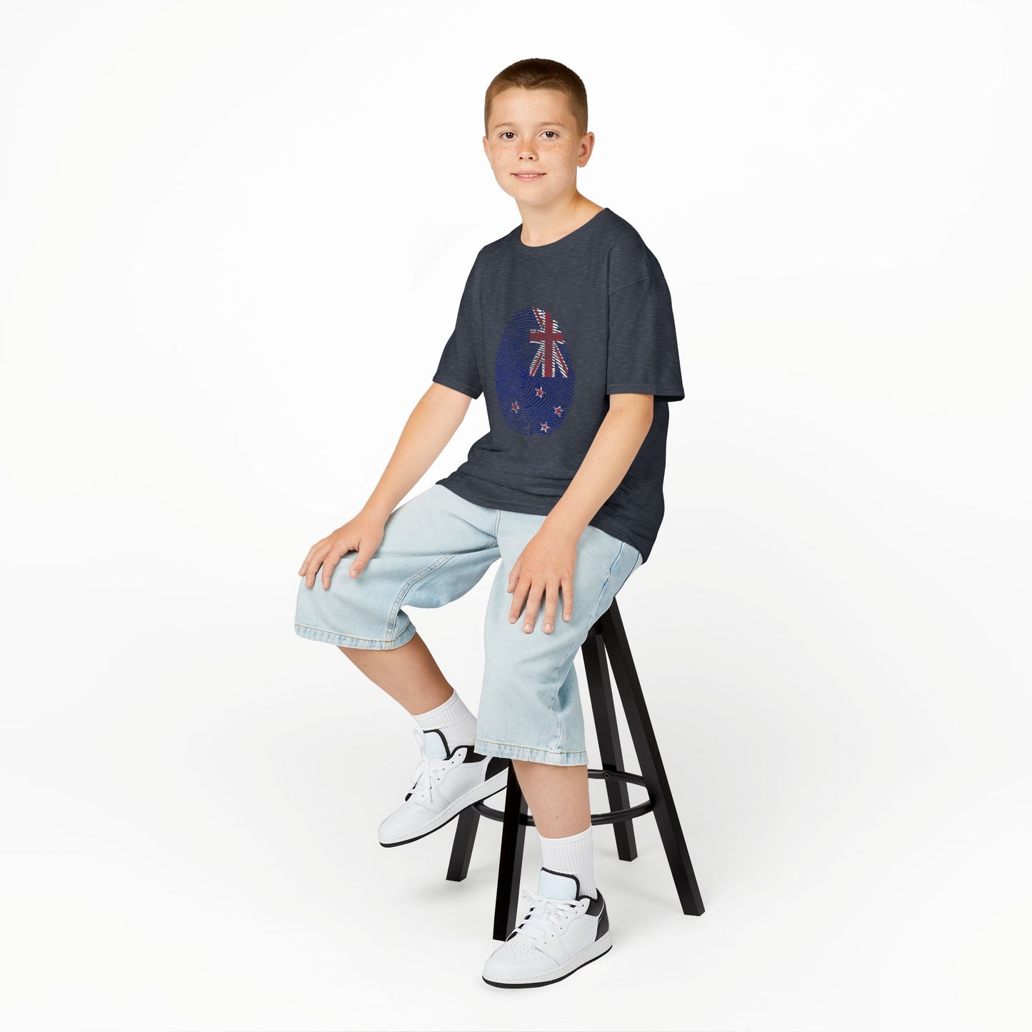 NEW ZEALAND Fingerprint flag Soccer World Cup Fan T-Shirt (KIDS - UNISEX)