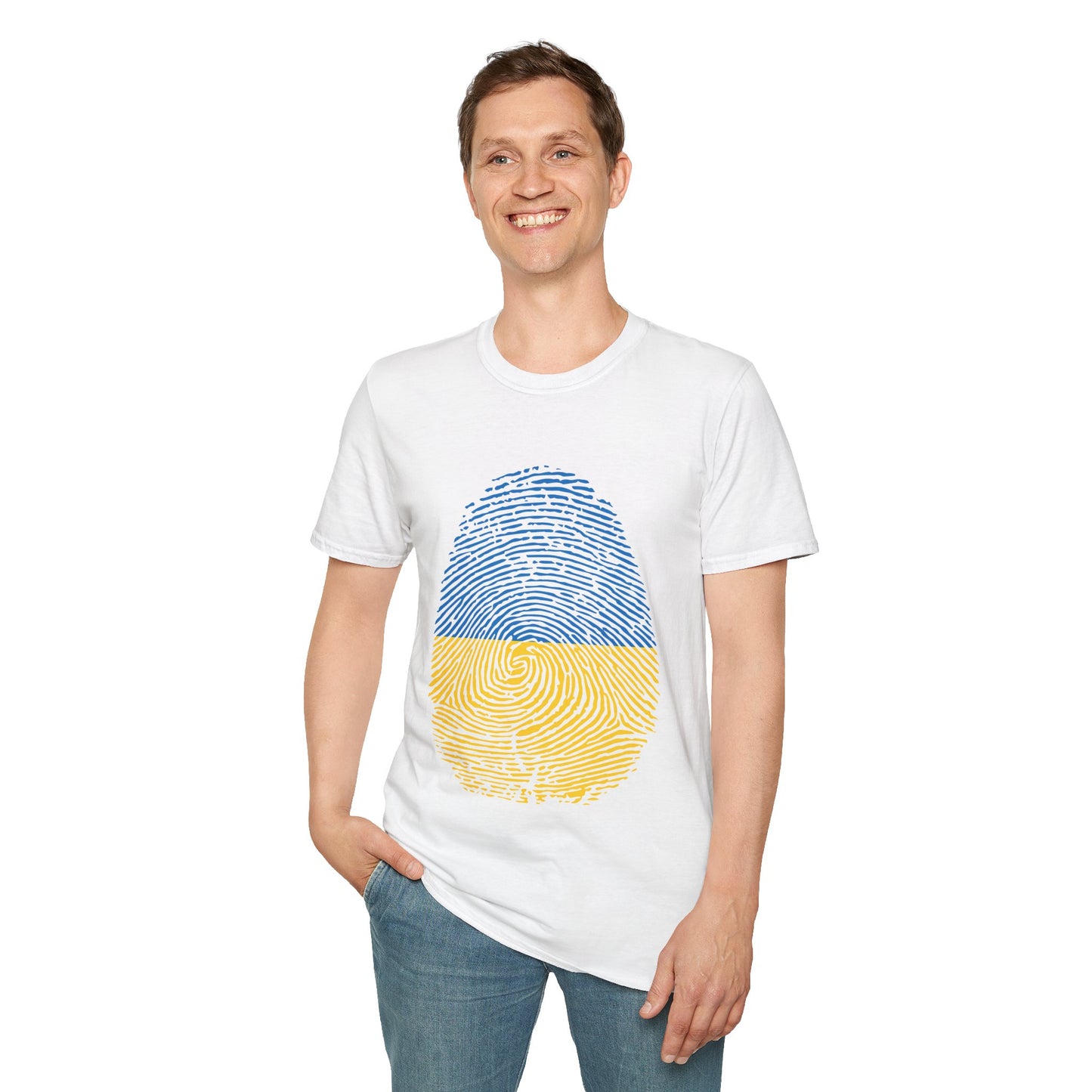 UKRAINE Fingerprint flag Soccer World Cup Fan T-Shirt (MEN)