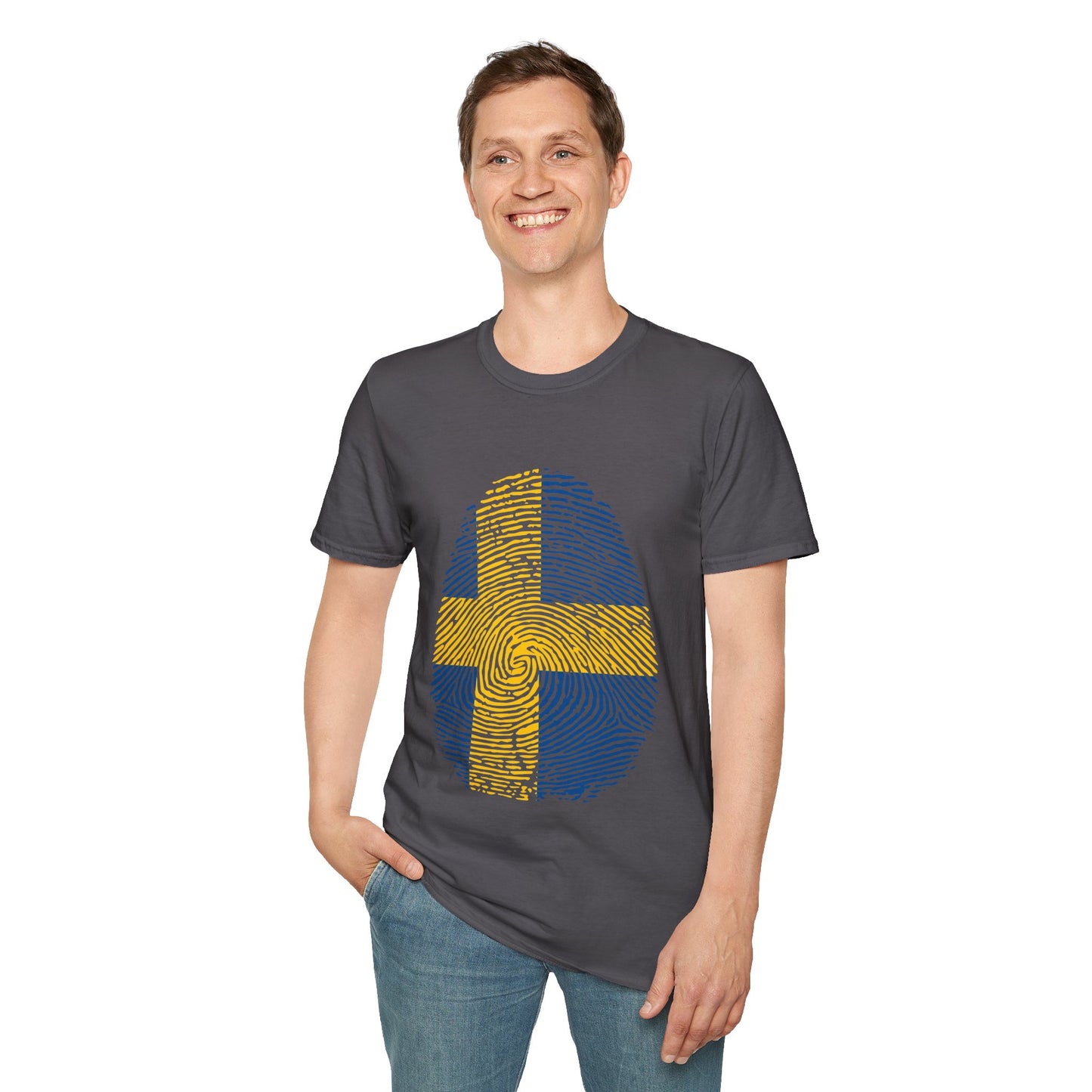 SWEDEN Fingerprint flag Soccer World Cup Fan T-Shirt (MEN)