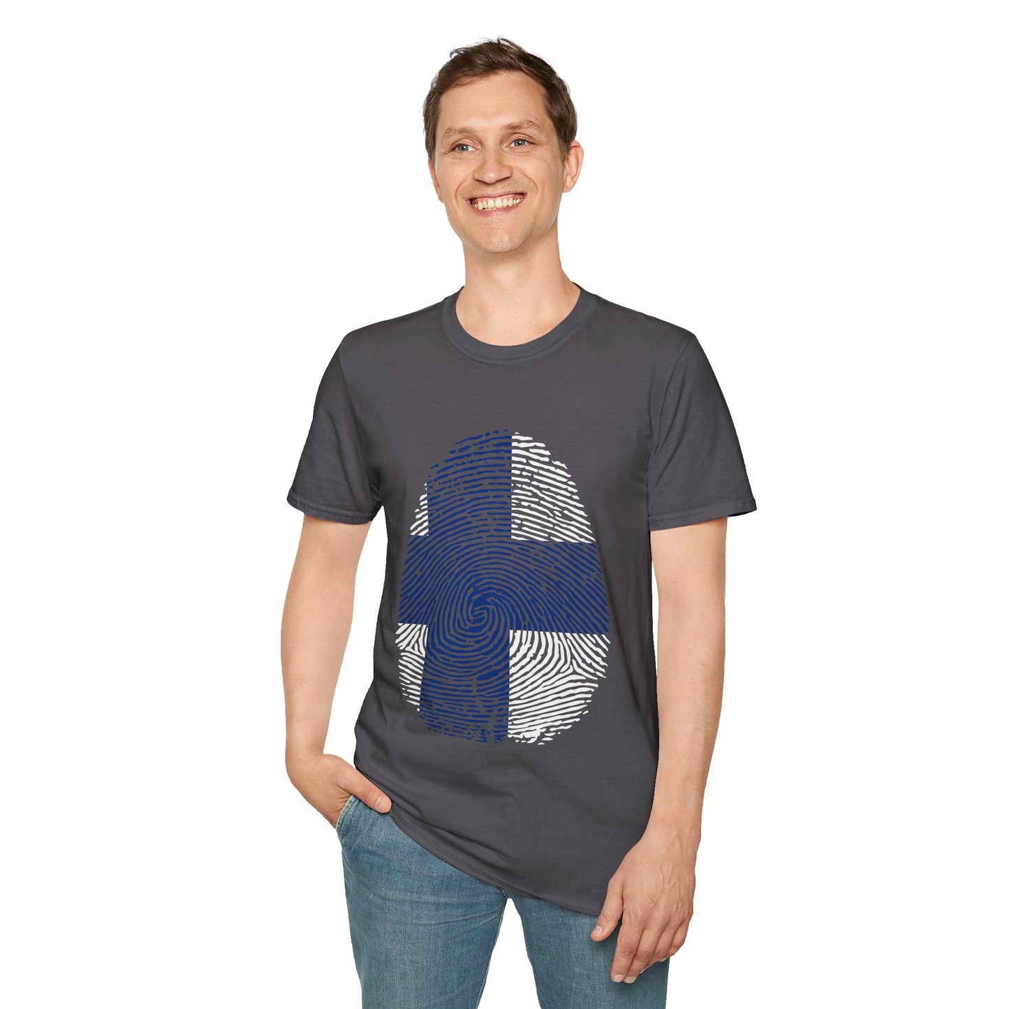 FINLAND Fingerprint flag Soccer World Cup Fan T-Shirt (MEN)
