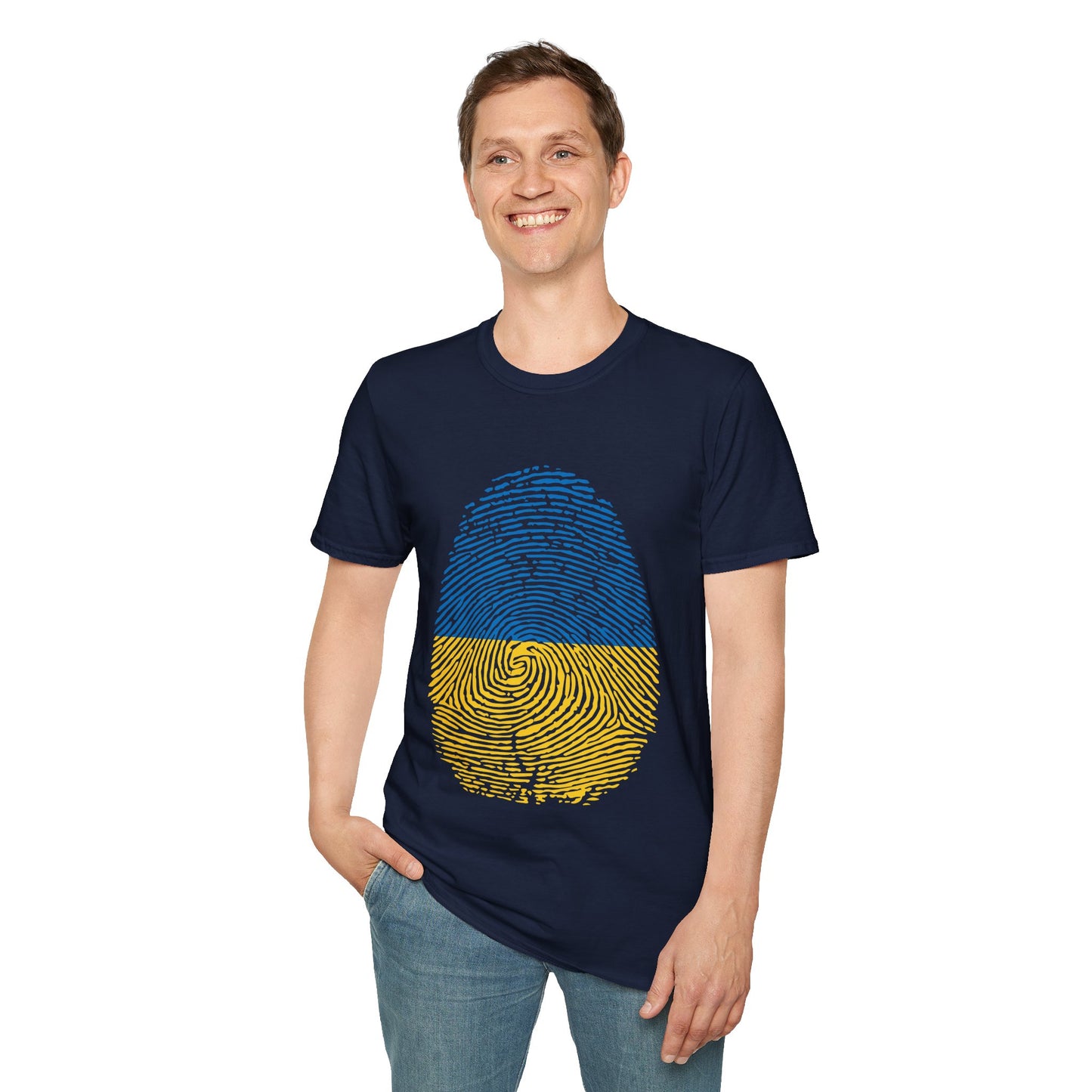 UKRAINE Fingerprint flag Soccer World Cup Fan T-Shirt (MEN)