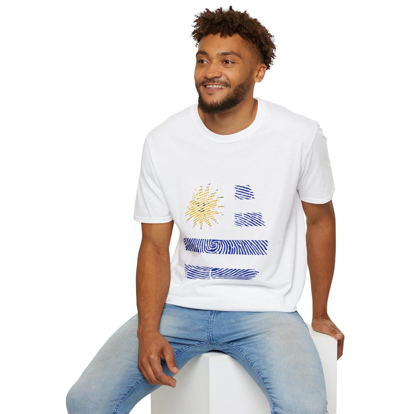 URUGUAY Fingerprint flag Soccer World Cup Fan T-Shirt (MEN)