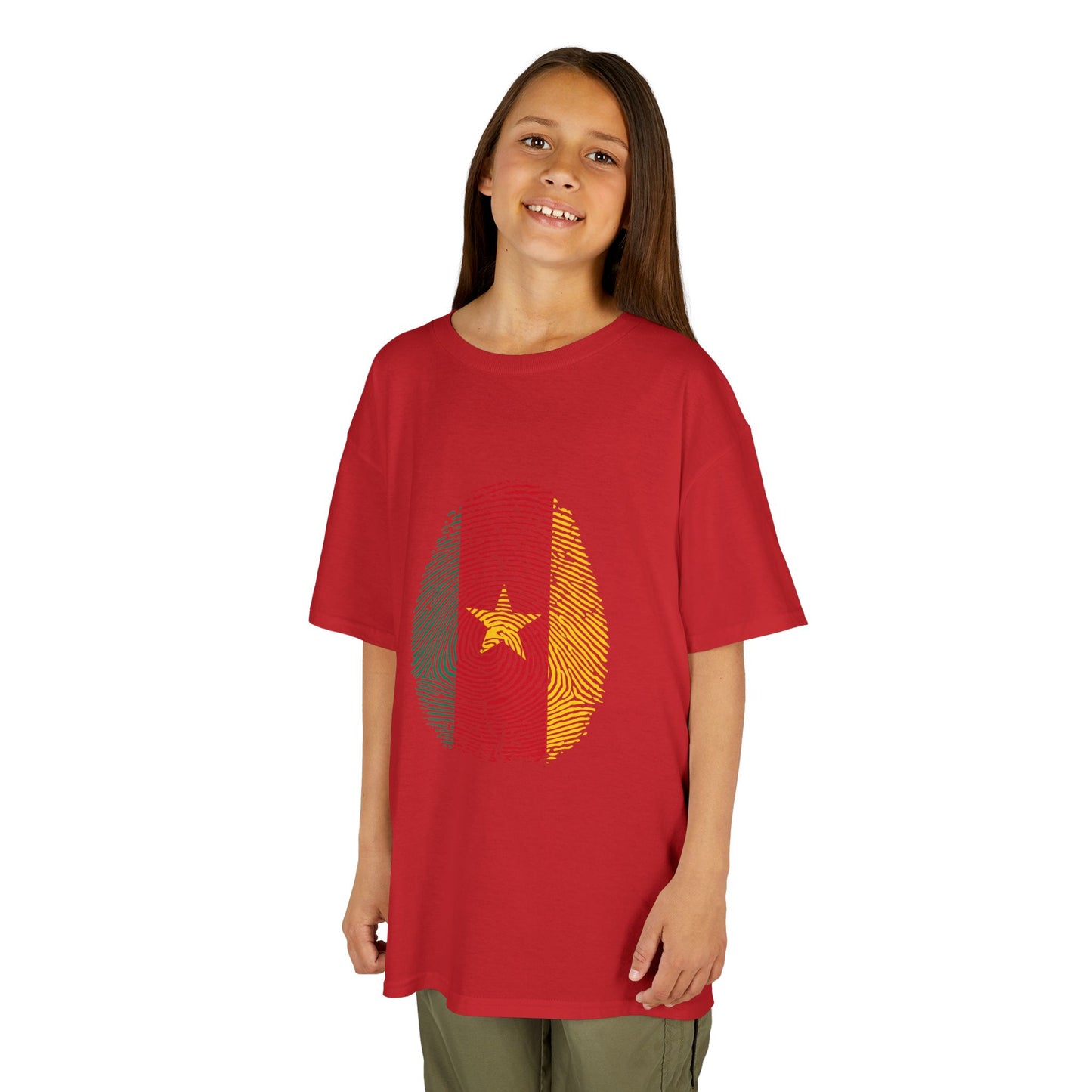 CAMEROON Fingerprint flag Soccer World Cup Fan T-Shirt (KIDS - UNISEX)
