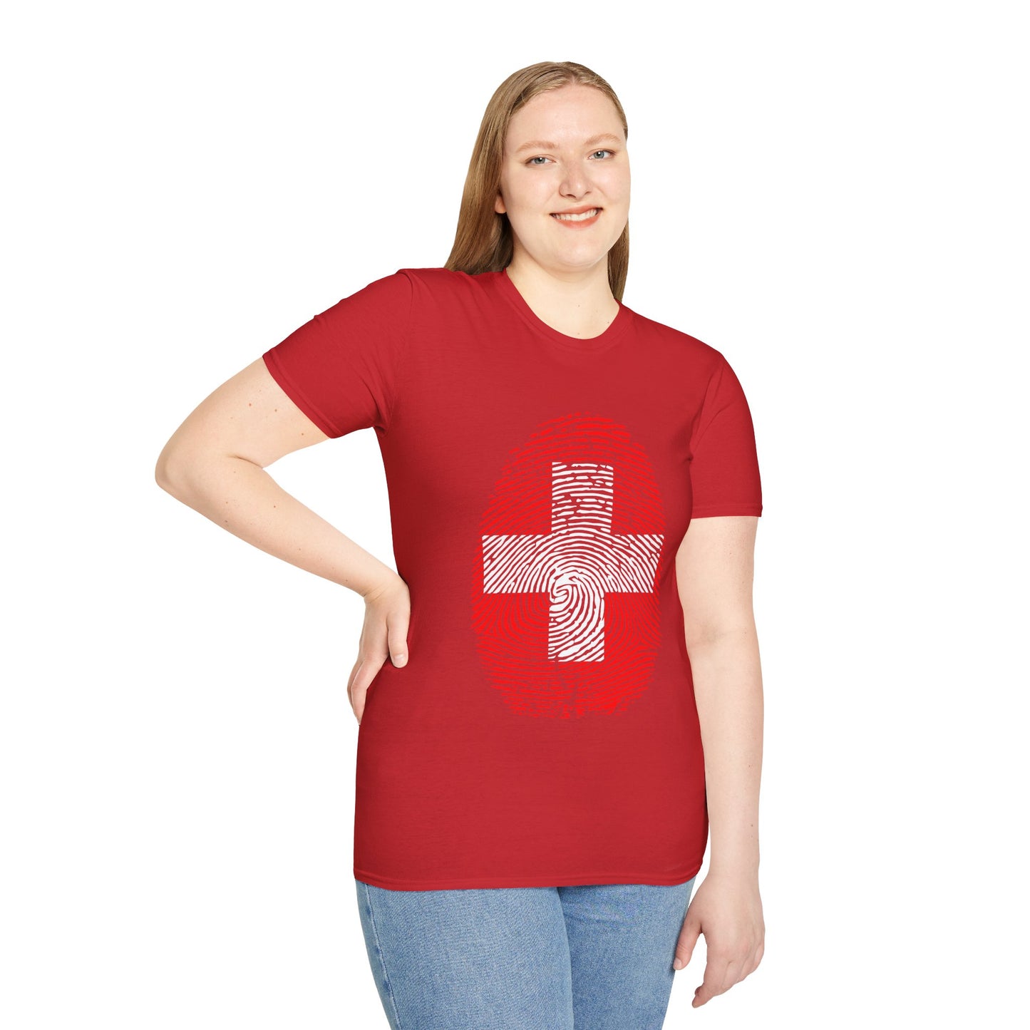 SWITZERLAND Fingerprint flag Soccer World Cup Fan T-Shirt (WOMEN)