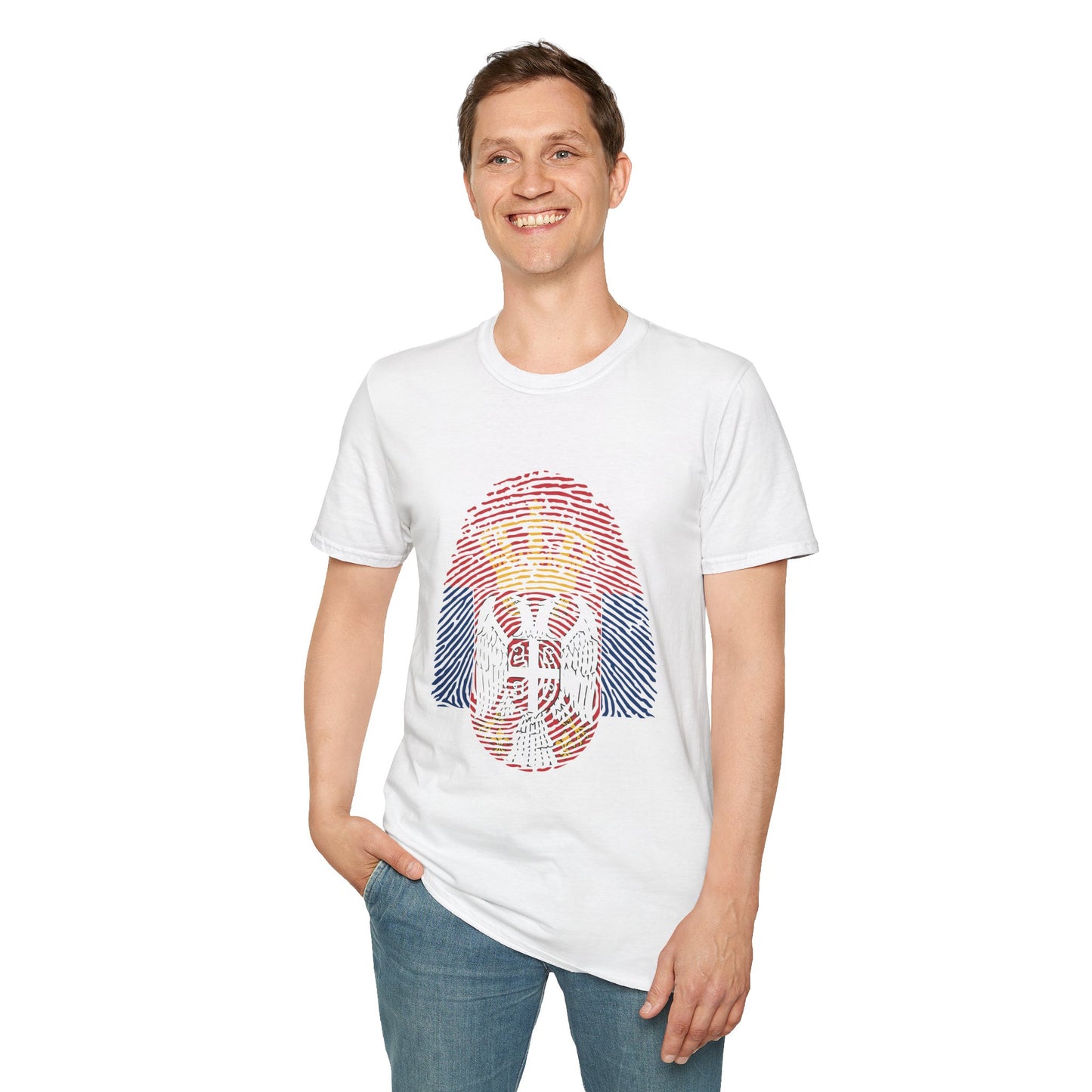 SERBIA Fingerprint flag Soccer World Cup Fan T-Shirt (MEN)