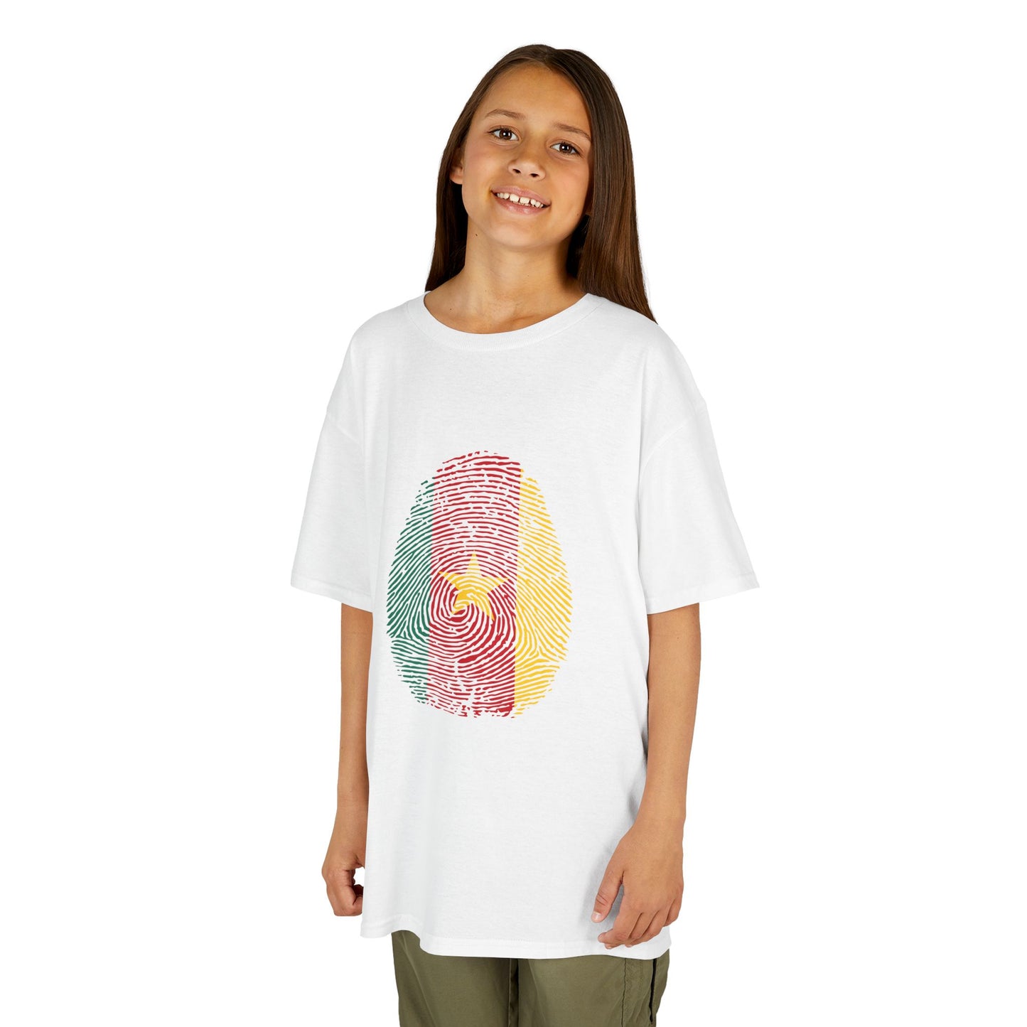 CAMEROON Fingerprint flag Soccer World Cup Fan T-Shirt (KIDS - UNISEX)
