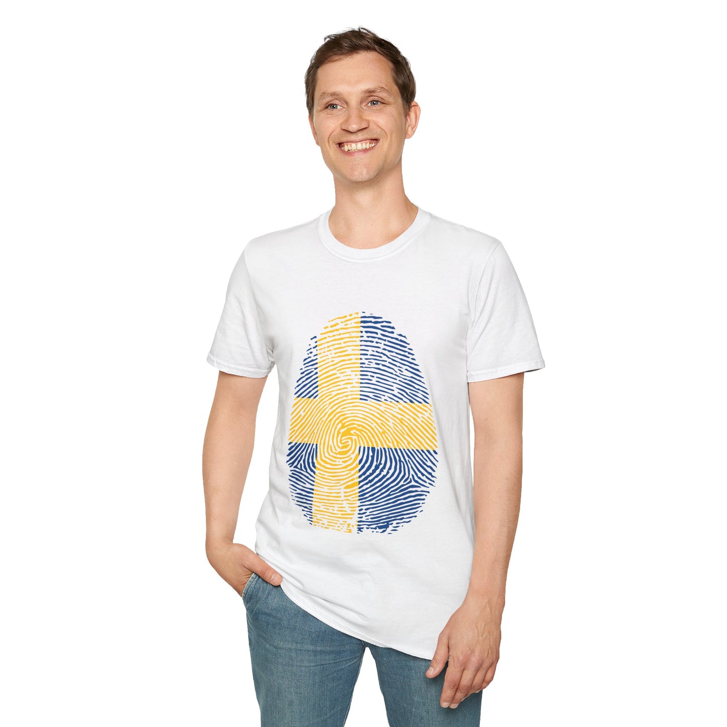 SWEDEN Fingerprint flag Soccer World Cup Fan T-Shirt (MEN)