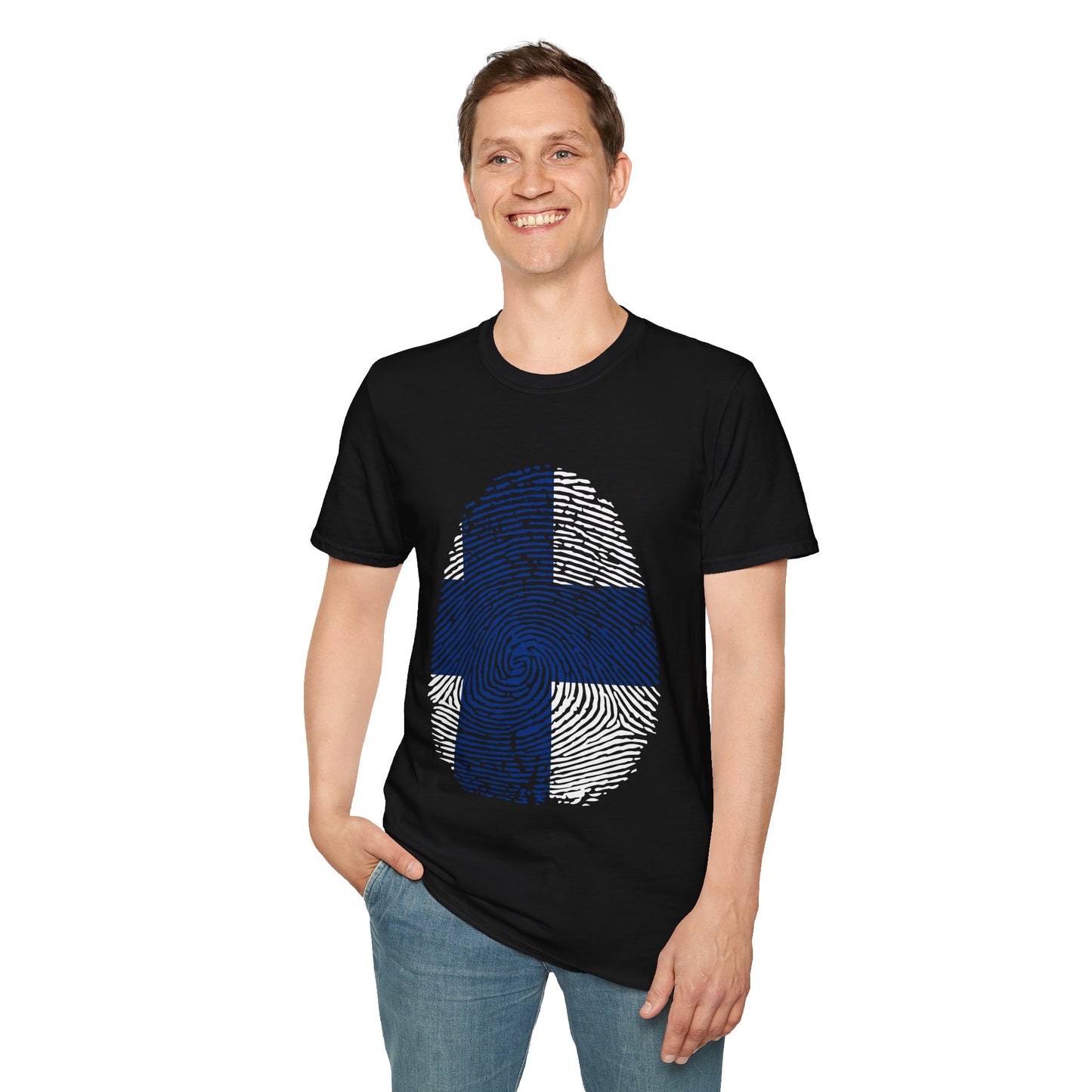 FINLAND Fingerprint flag Soccer World Cup Fan T-Shirt (MEN)