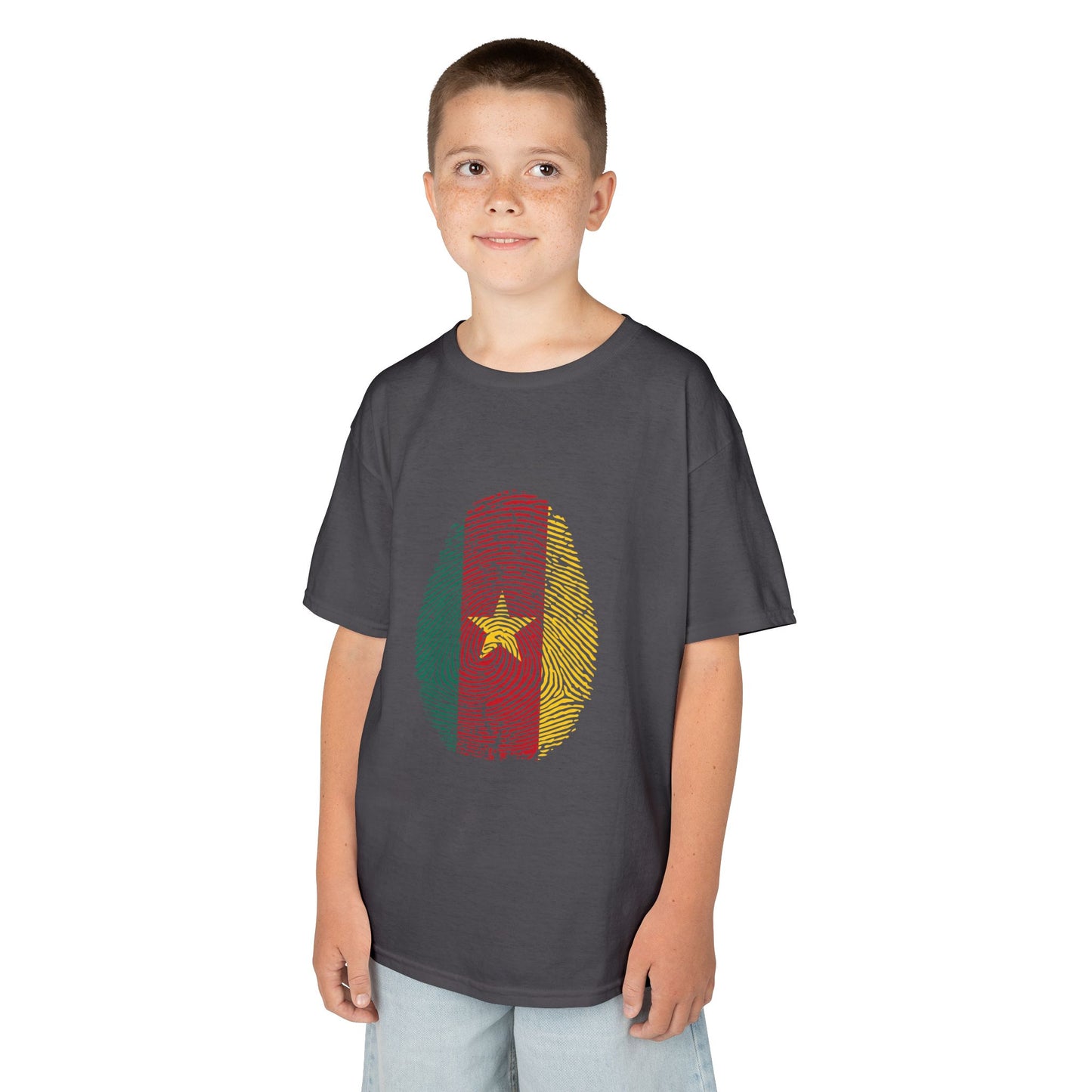CAMEROON Fingerprint flag Soccer World Cup Fan T-Shirt (KIDS - UNISEX)