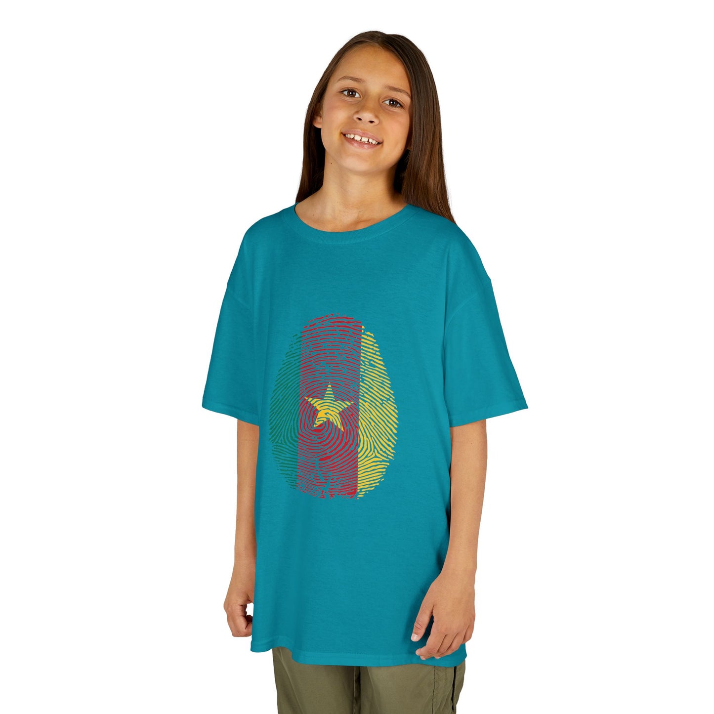CAMEROON Fingerprint flag Soccer World Cup Fan T-Shirt (KIDS - UNISEX)