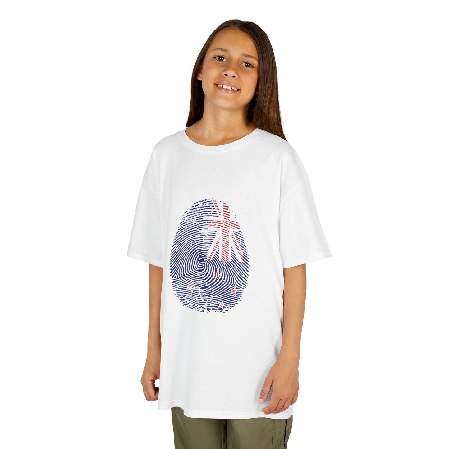 NEW ZEALAND Fingerprint flag Soccer World Cup Fan T-Shirt (KIDS - UNISEX)