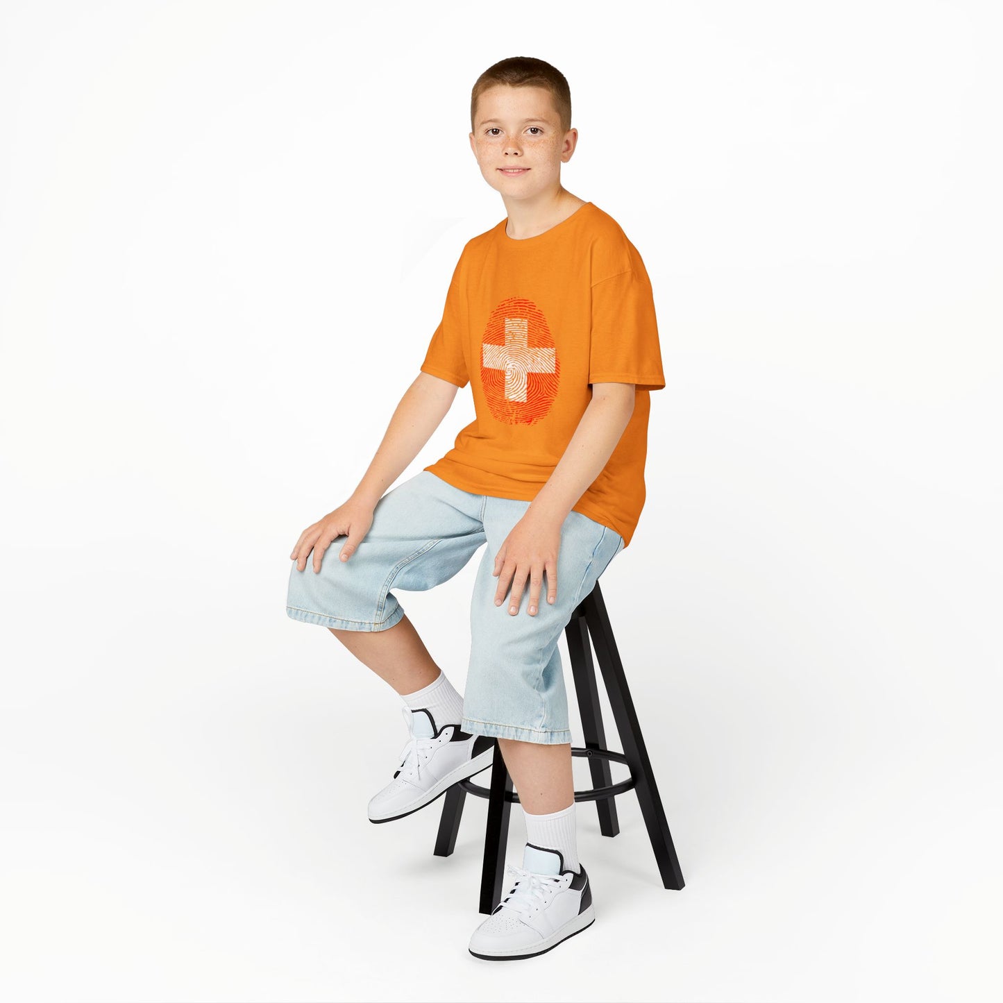 SWITZERLAND Fingerprint flag Soccer World Cup Fan T-Shirt (KIDS - UNISEX)