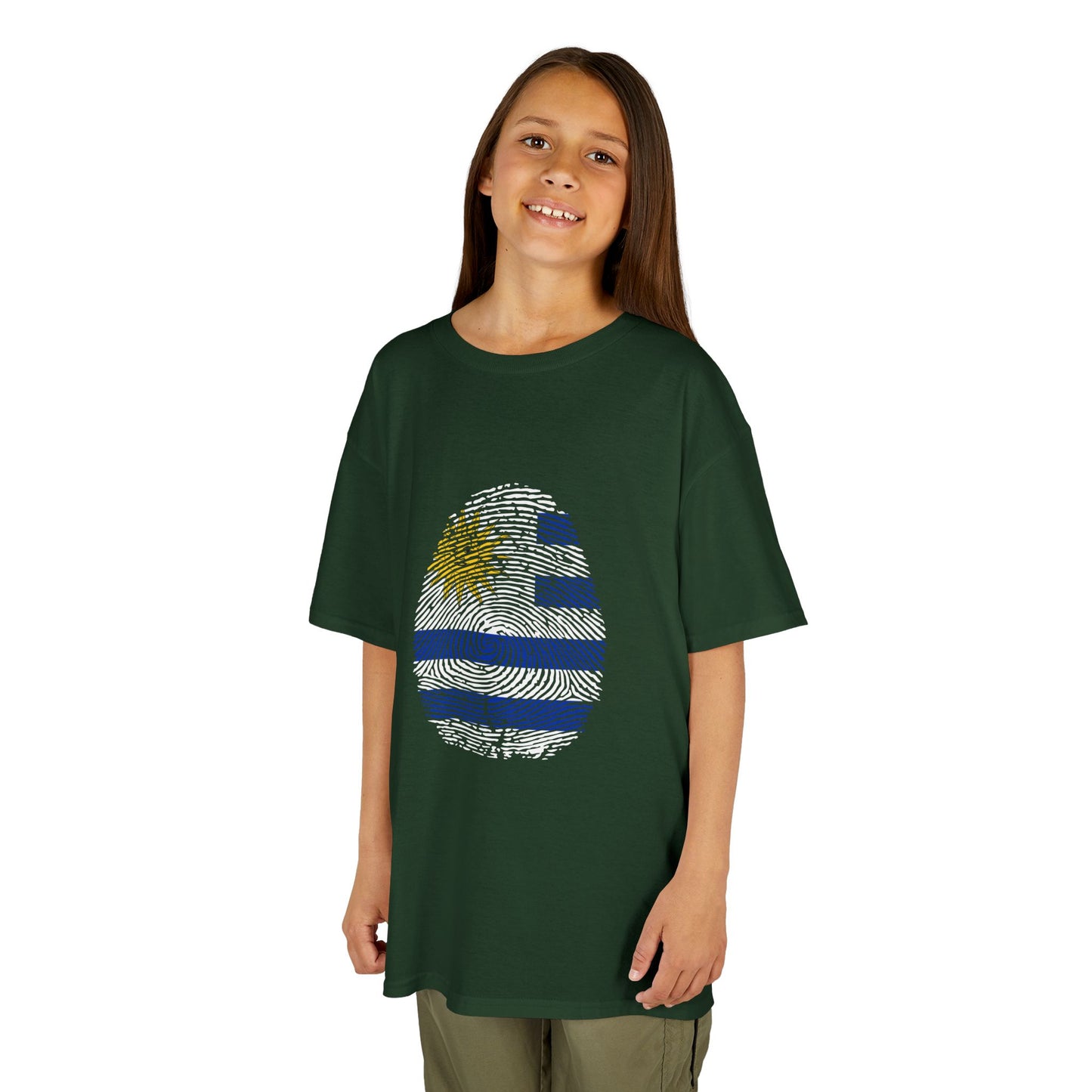 URUGUAY Fingerprint flag Soccer World Cup Fan T-Shirt (KIDS - UNISEX)