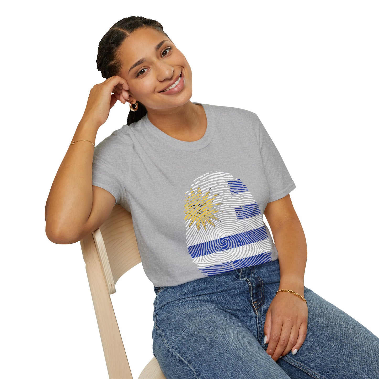 URUGUAY Fingerprint flag Soccer World Cup Fan T-Shirt (WOMEN)
