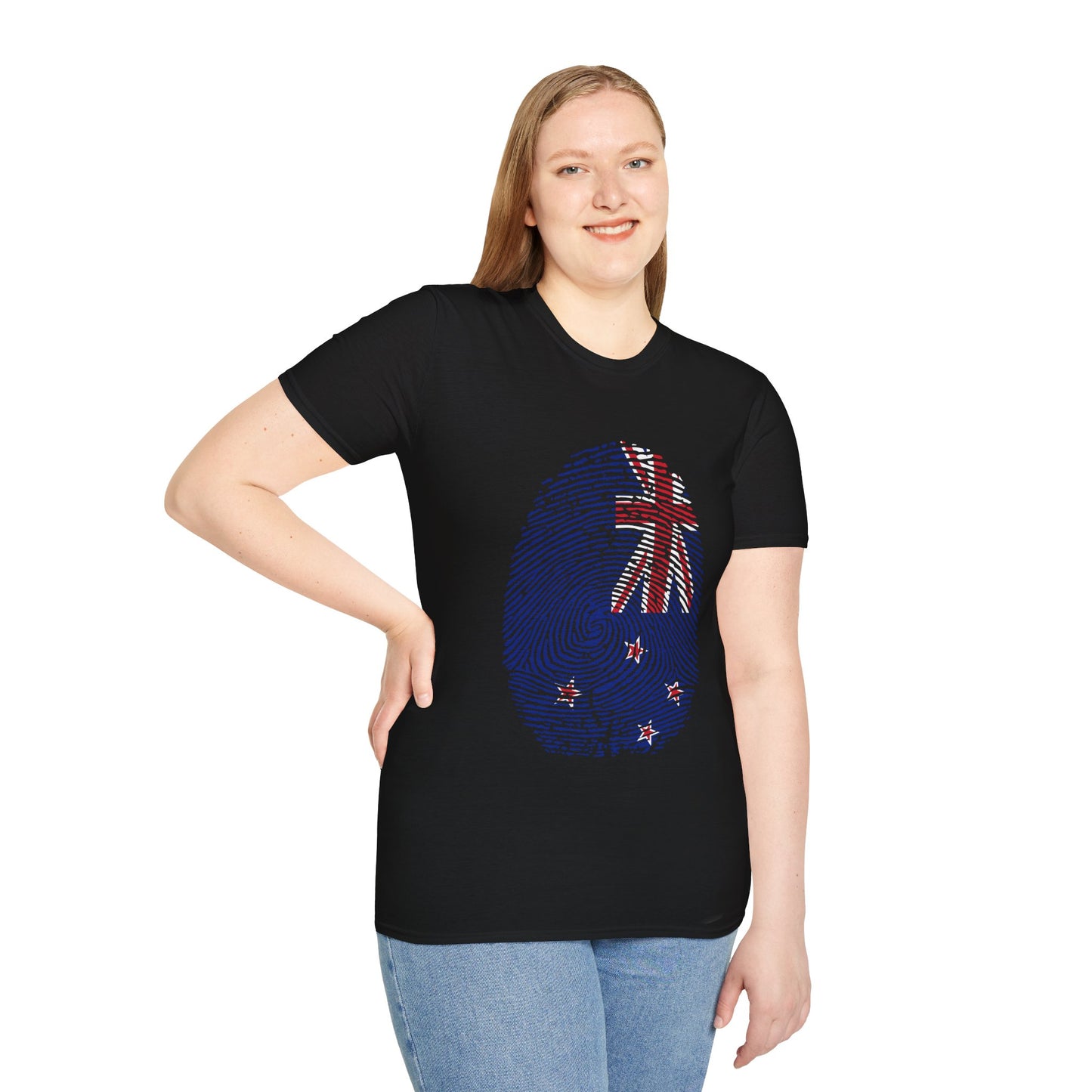 NEW ZEALAND Fingerprint flag Soccer World Cup Fan T-Shirt (WOMEN)
