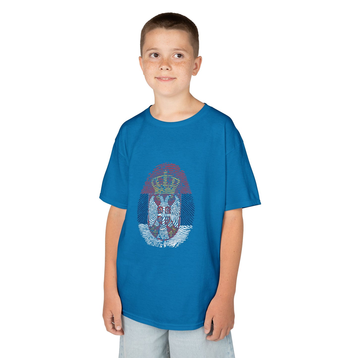 SERBIA Fingerprint flag Soccer World Cup Fan T-Shirt (KIDS - UNISEX)
