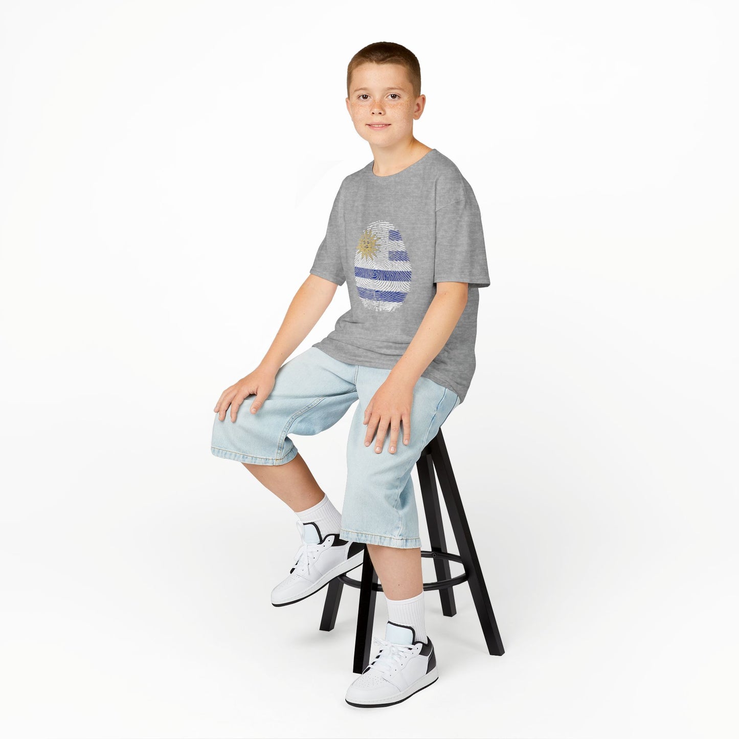 URUGUAY Fingerprint flag Soccer World Cup Fan T-Shirt (KIDS - UNISEX)