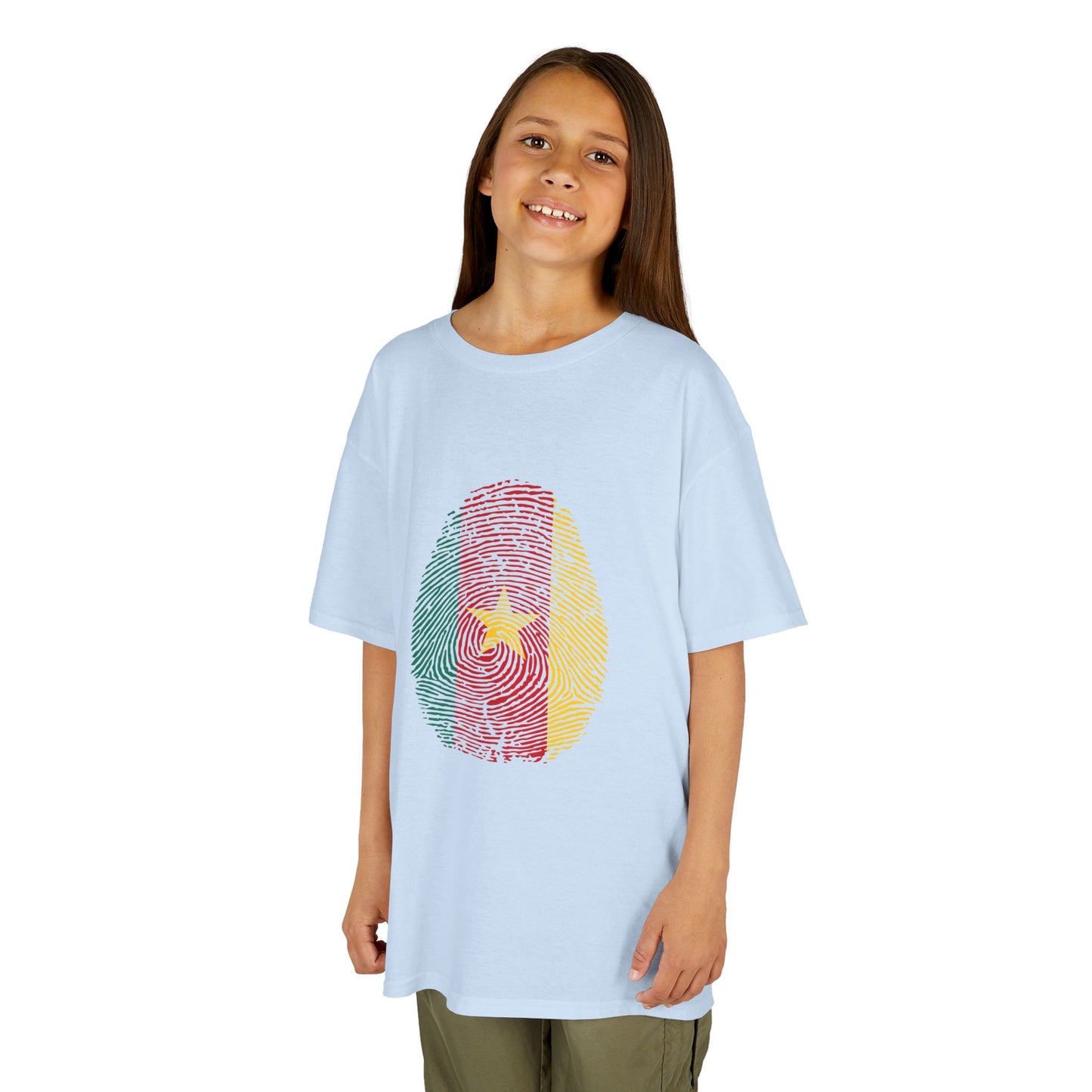 CAMEROON Fingerprint flag Soccer World Cup Fan T-Shirt (KIDS - UNISEX)