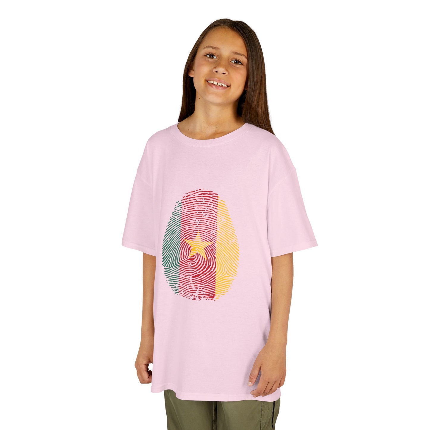 CAMEROON Fingerprint flag Soccer World Cup Fan T-Shirt (KIDS - UNISEX)