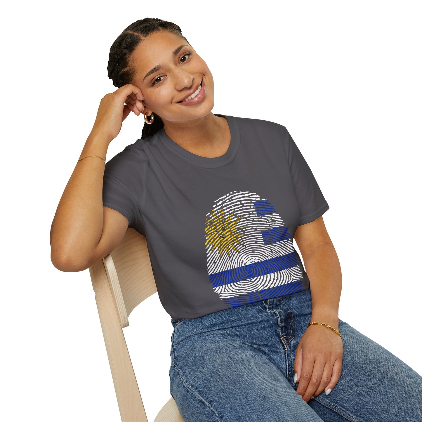URUGUAY Fingerprint flag Soccer World Cup Fan T-Shirt (WOMEN)