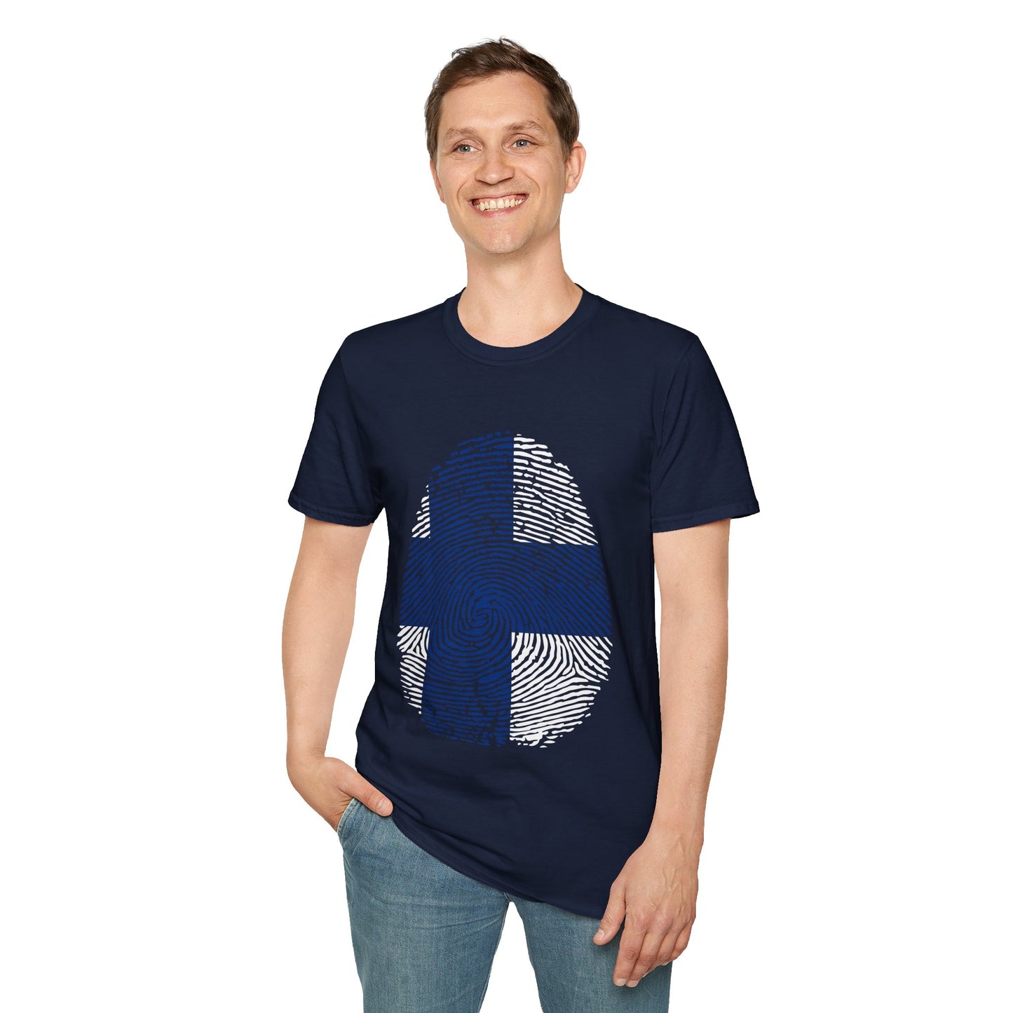 FINLAND Fingerprint flag Soccer World Cup Fan T-Shirt (MEN)